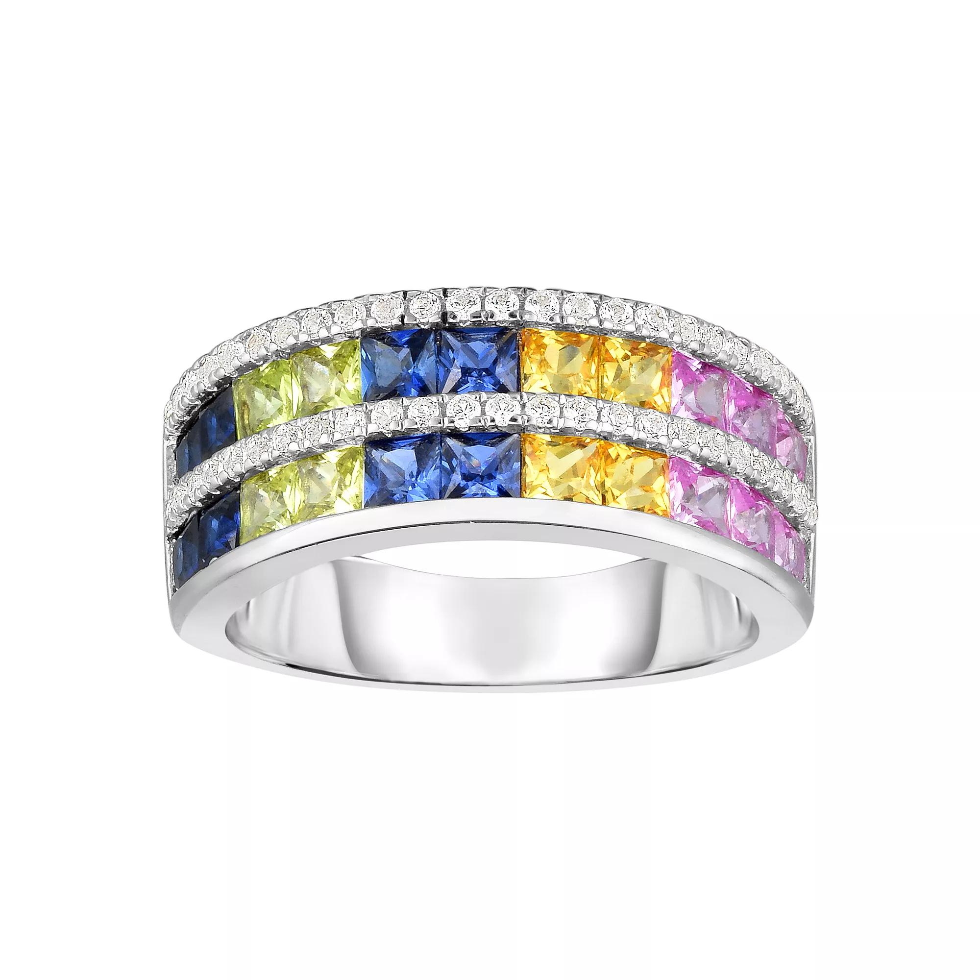 Oro Leoni Sterling Silver Lab-Created Multicolor Sapphire Ring, Women's,  Product Image