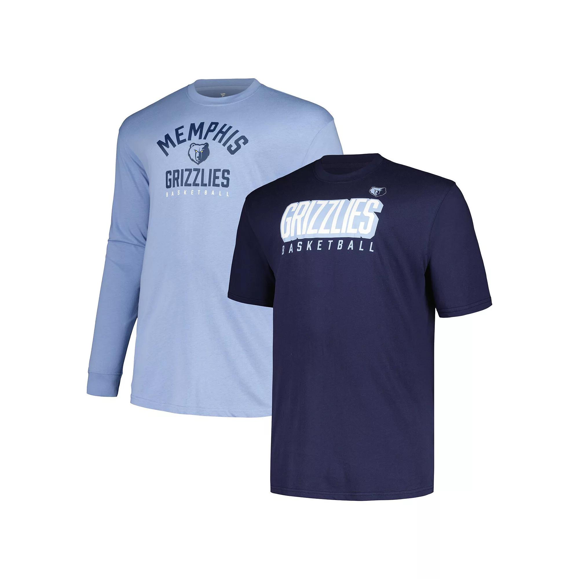 Men's Fanatics Branded Navy/Light Blue Memphis Grizzlies Big & Tall Short Sleeve & Long Sleeve T-Shirt Set, Size: 2XB, Grz Blue Product Image