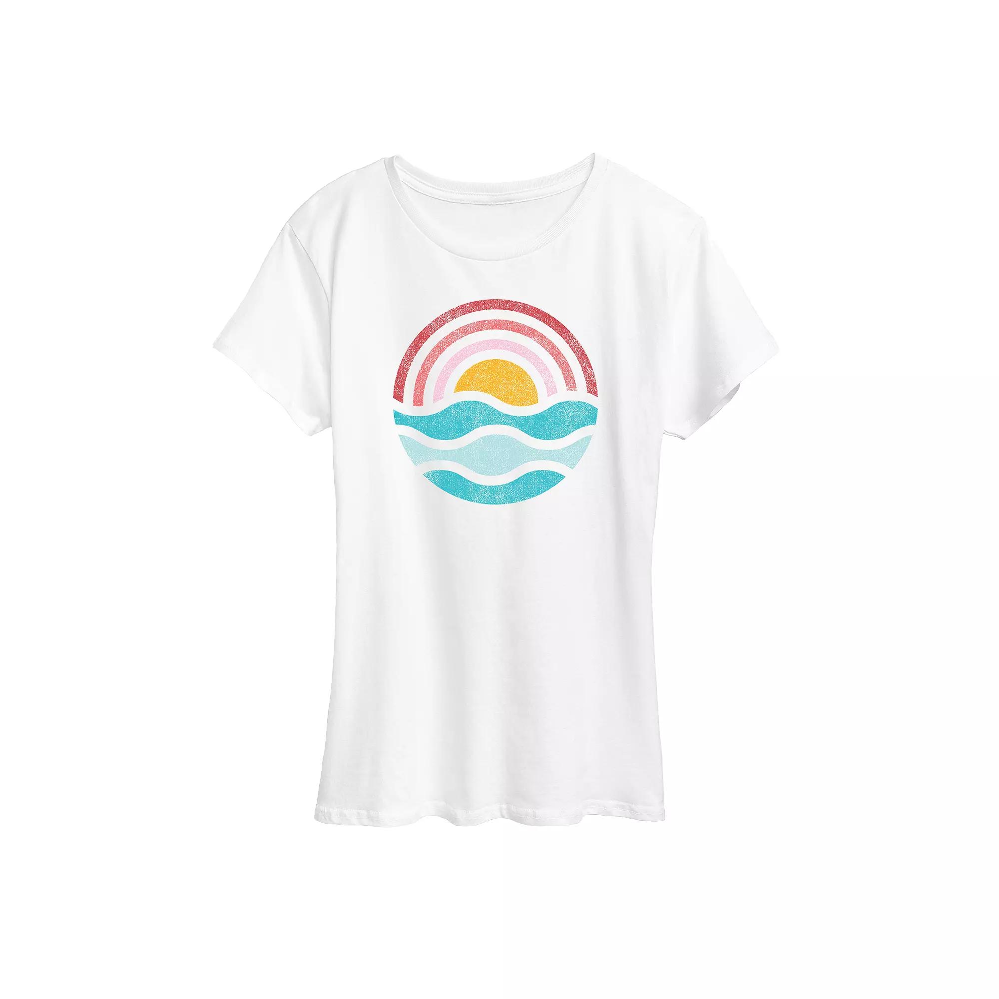 Women's Simple Sunset Waves Graphic Tee, Girl's,  Product Image
