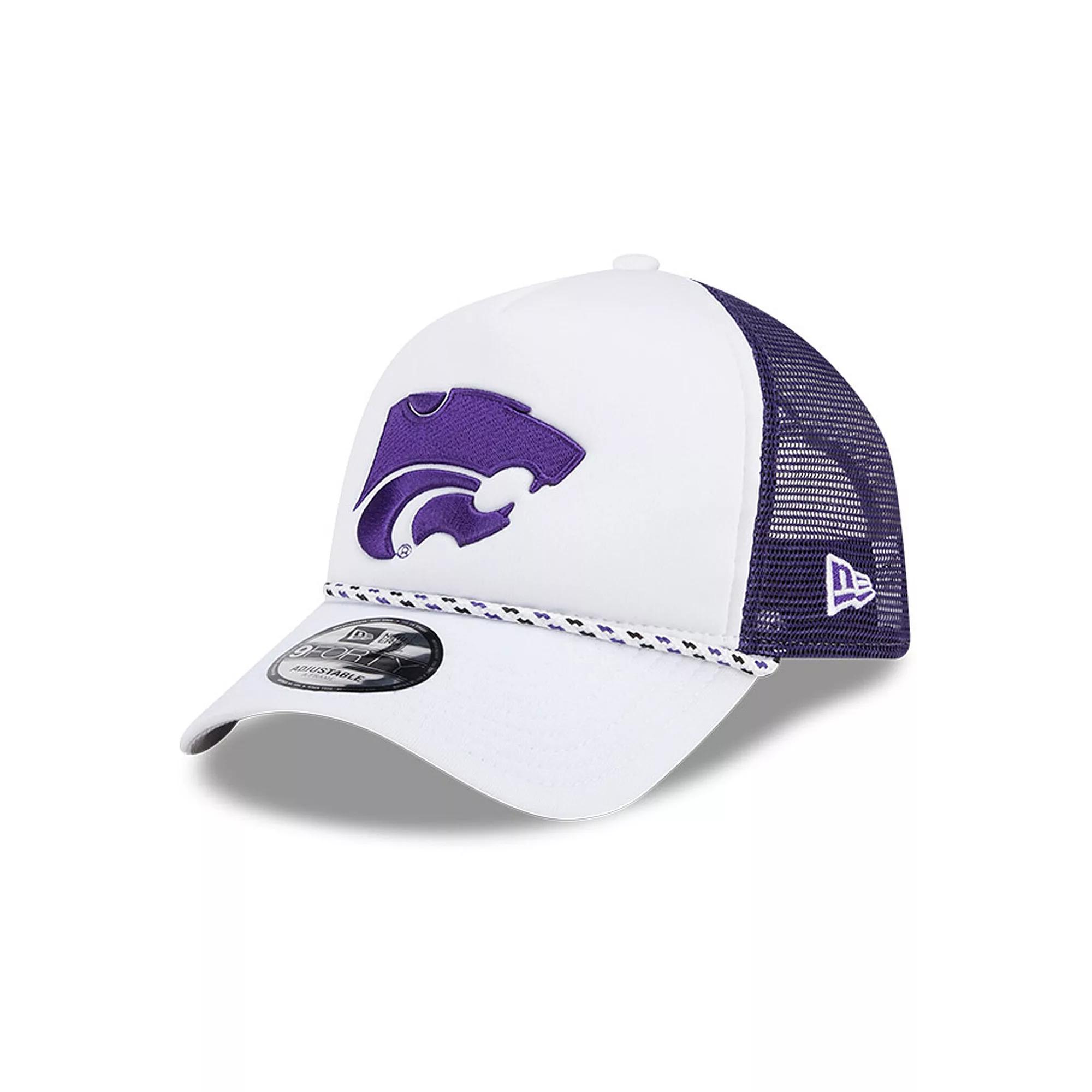 Men's New Era White/Purple Kansas State Wildcats Court Sport Foam A-Frame 9FORTY Adjustable Trucker Hat Product Image