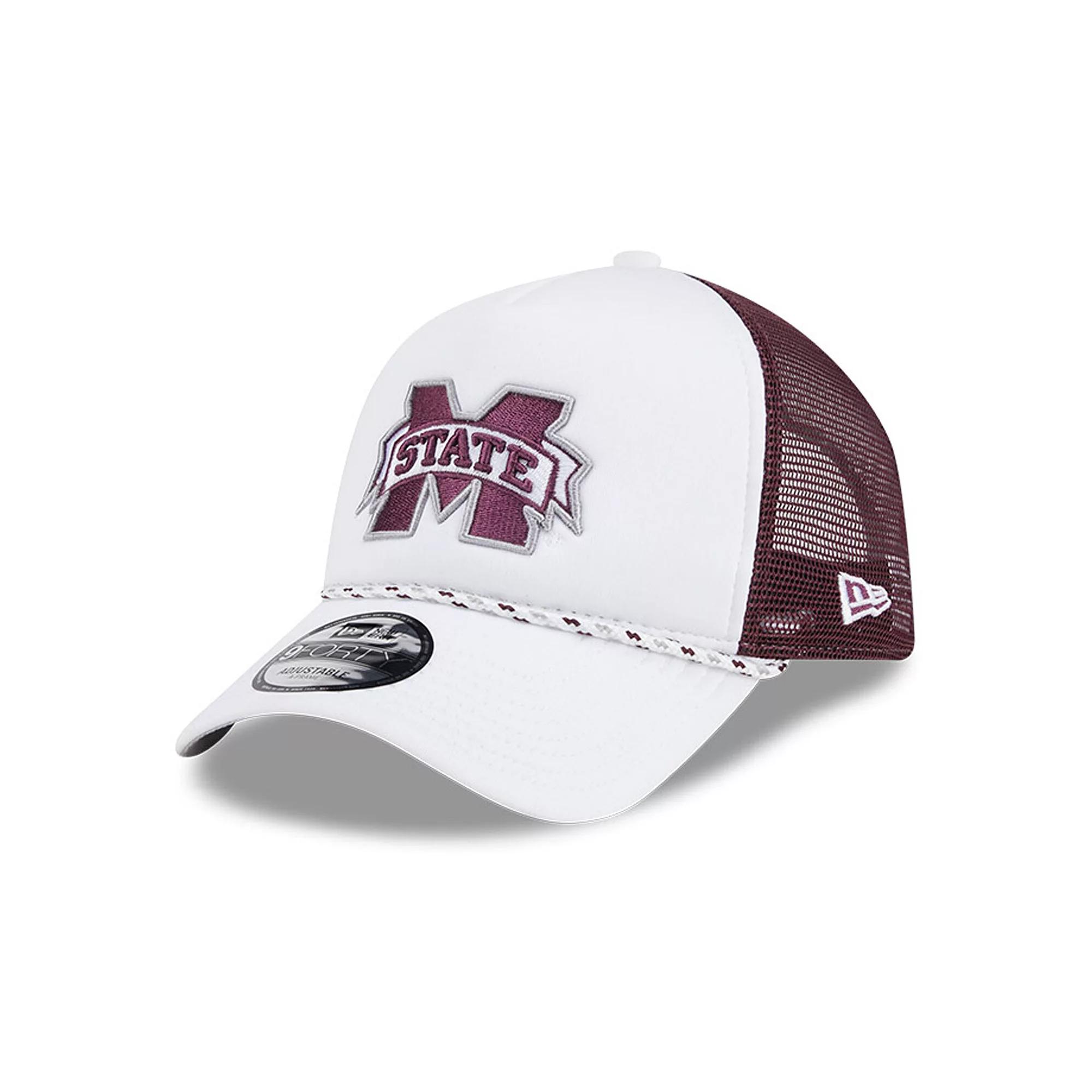 Men's New Era White/Maroon Mississippi State Bulldogs Court Sport Foam A-Frame 9FORTY Adjustable Trucker Hat, Mst White Product Image