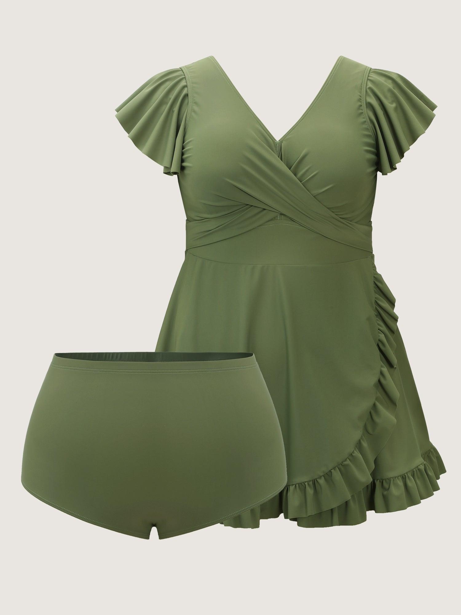 Ruffled Sleeve Curvy Hem Swim Dress Female Product Image
