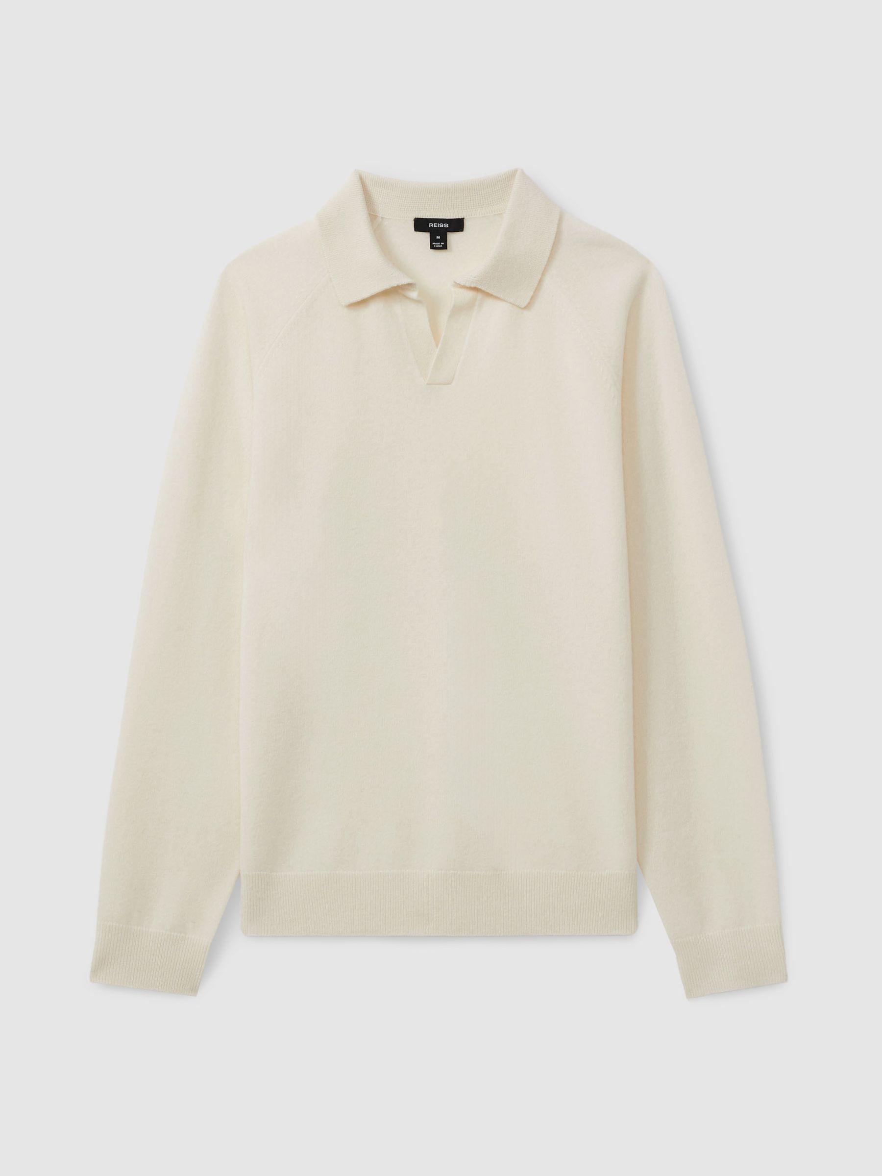 Wool-Cashmere Open-Collar Polo Shirt in Ivory Product Image