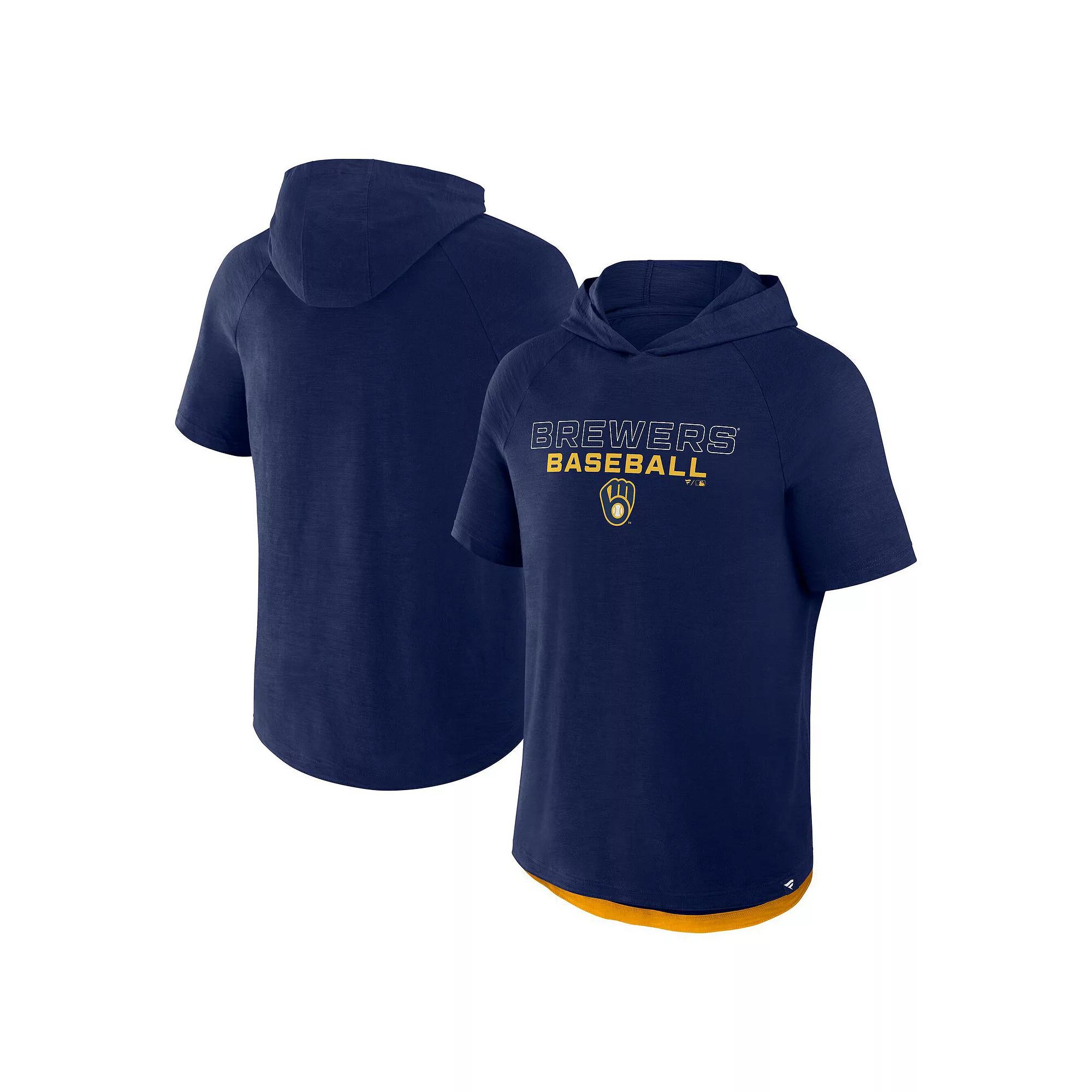 Men's Fanatics Navy Milwaukee Brewers Clubhouse Optimal Play Raglan Short Sleeve Pullover Hoodie,  Product Image