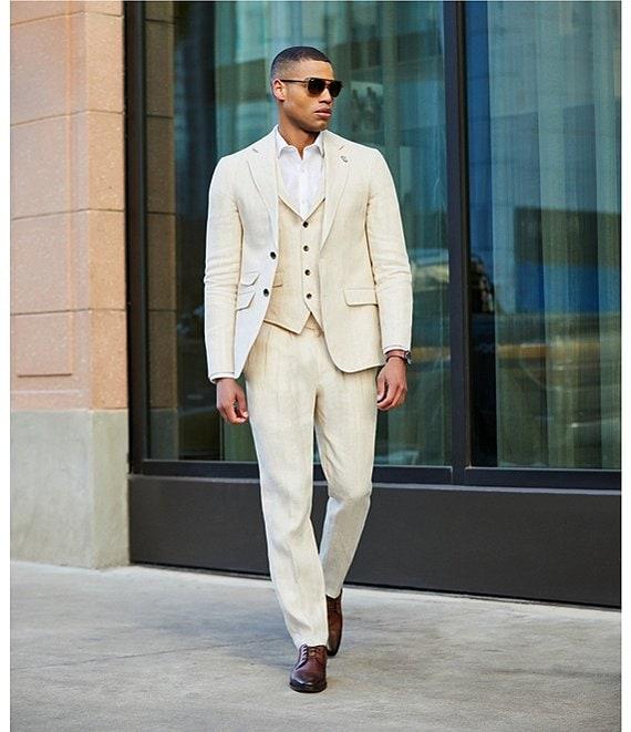 Murano Baird McNutt Linen Lucas Slim Fit Stripe Suit Separates Pants Product Image