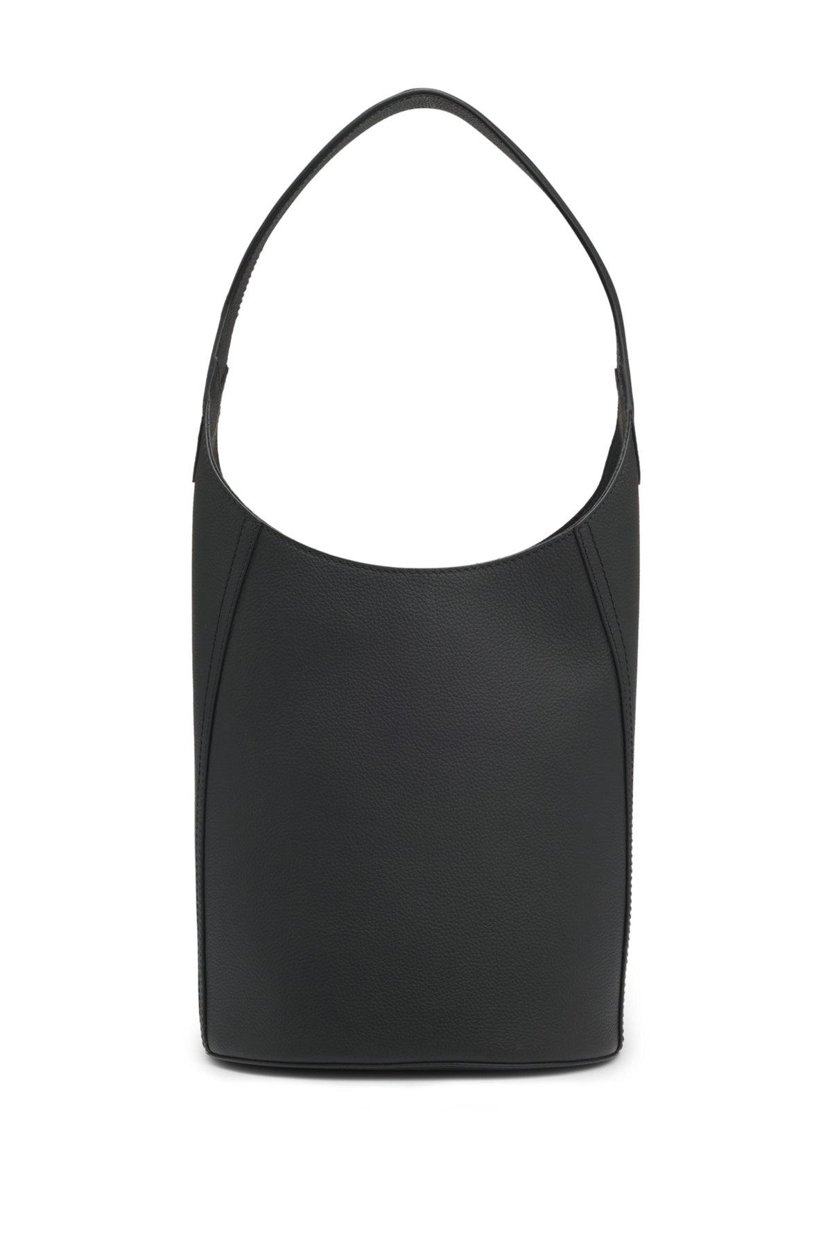 Leather bucket bag with metallic logo lettering Product Image