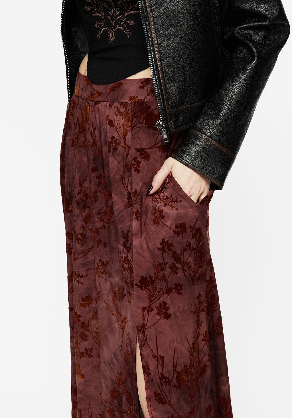 Wytchelm Floral Flocked Velour Midaxi Skirt - Red Product Image