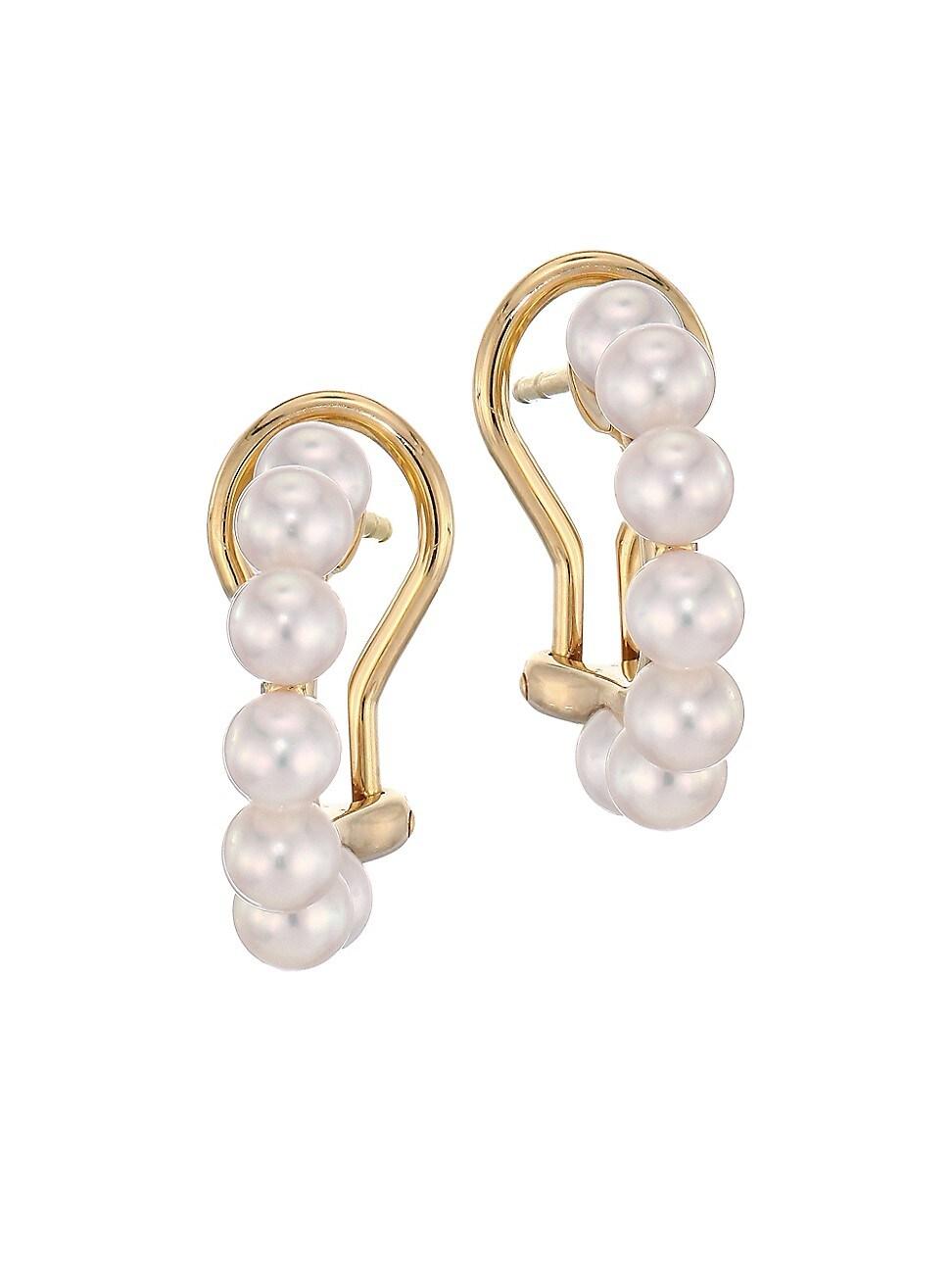 Womens 8MM White Cultured Akoya Pearl & 18K Yellow Gold Drop Earrings Product Image