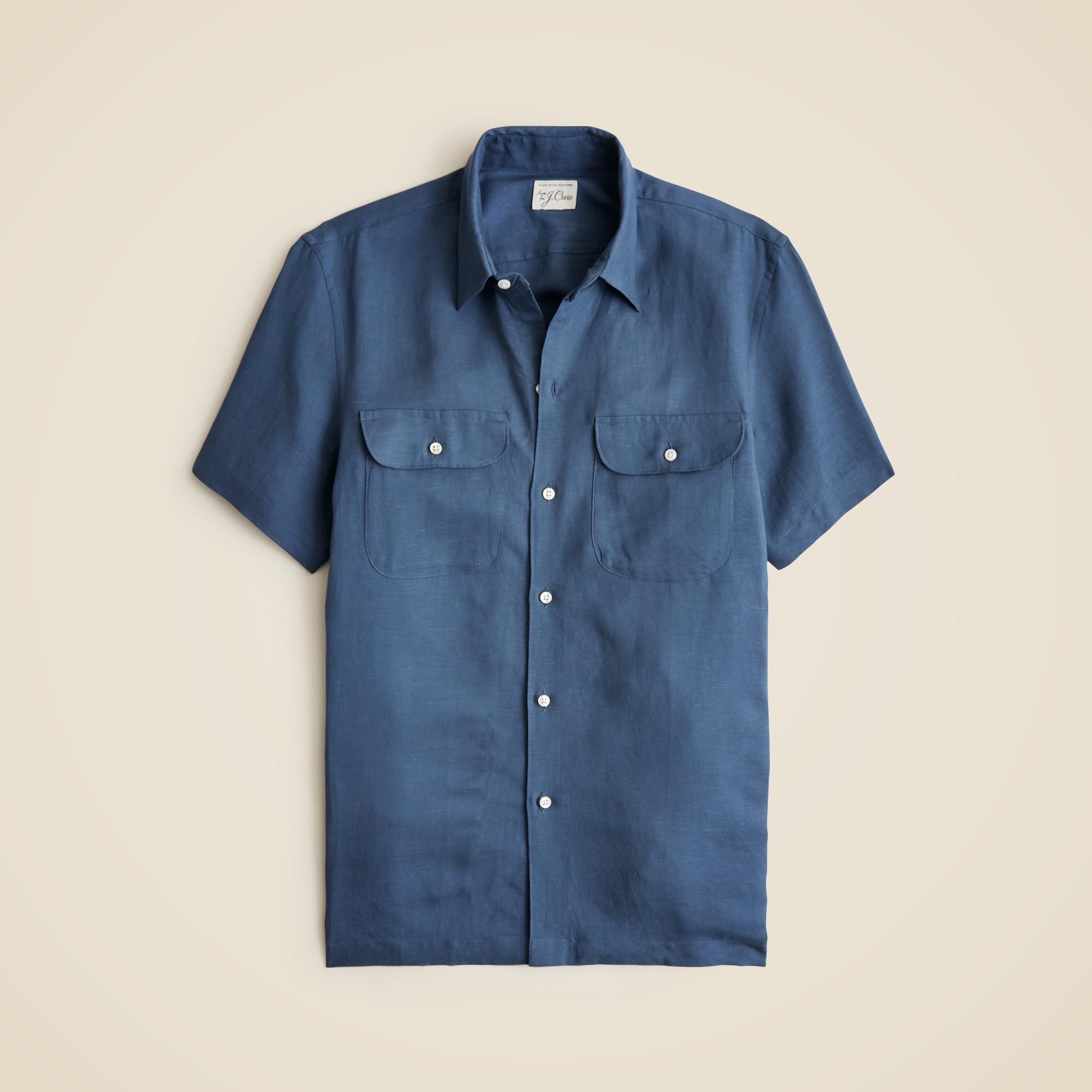 Short-sleeve viscose-linen blend shirt Product Image