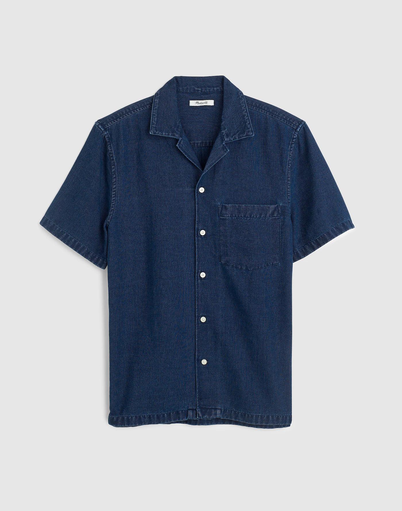 Indigo-Dyed Camp-Collar Short-Sleeve Shirt Product Image