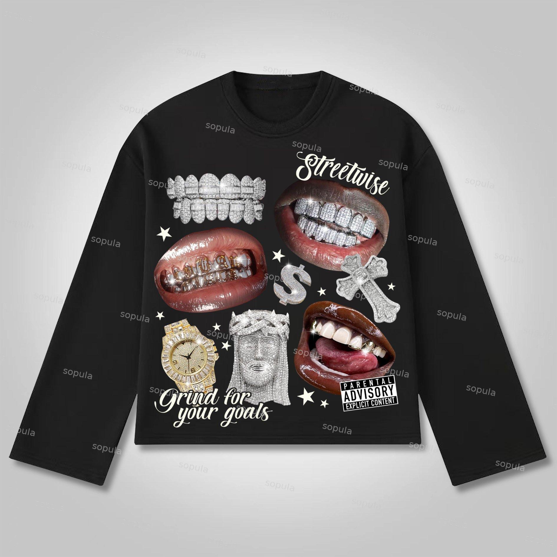 Sopula Street Wealth Collage Graphics Cotton Long Sleeve T-Shirt Product Image