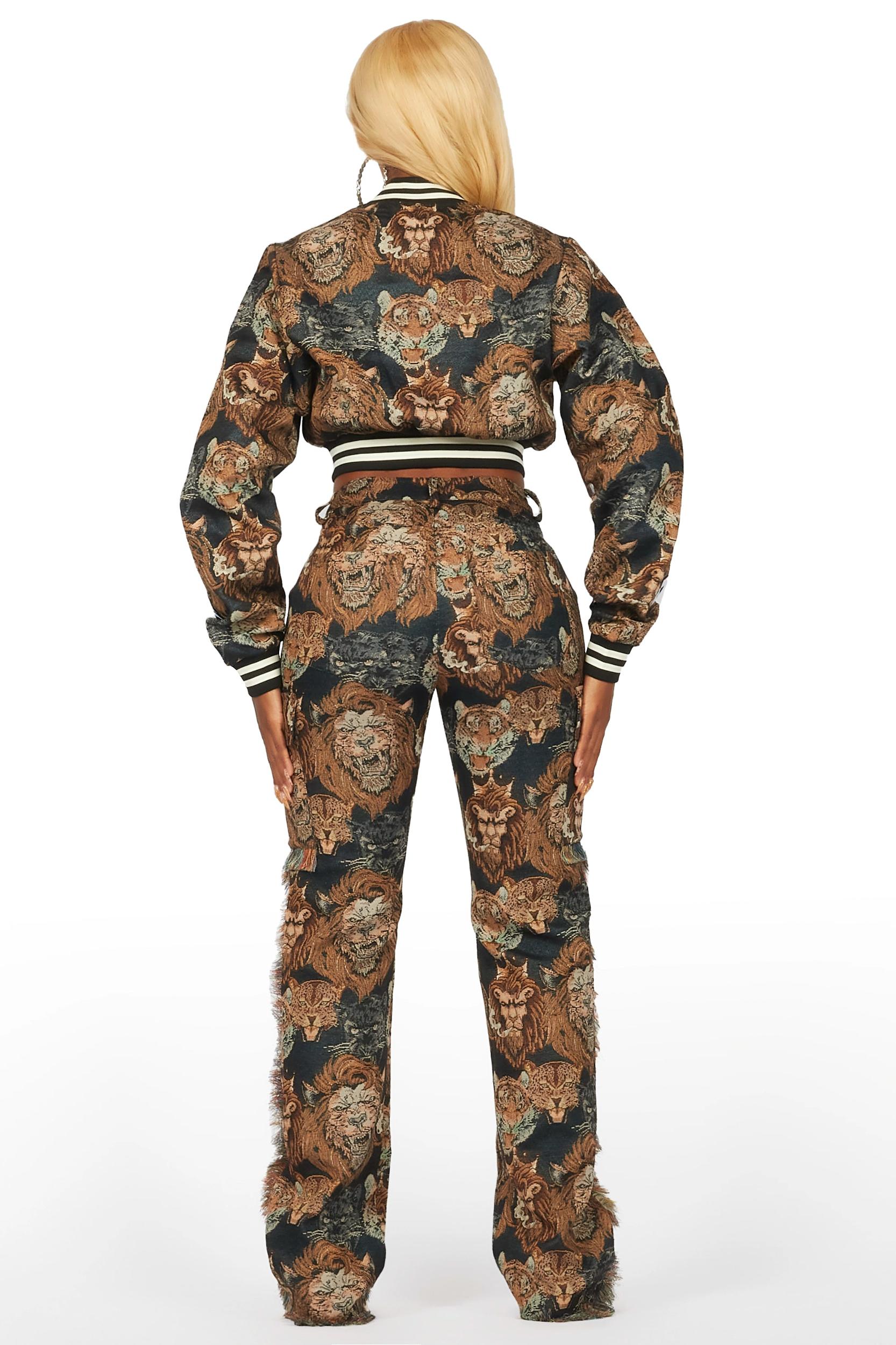 Khadiyah Black Animal Print Tapestry Stacked Pant Female Product Image