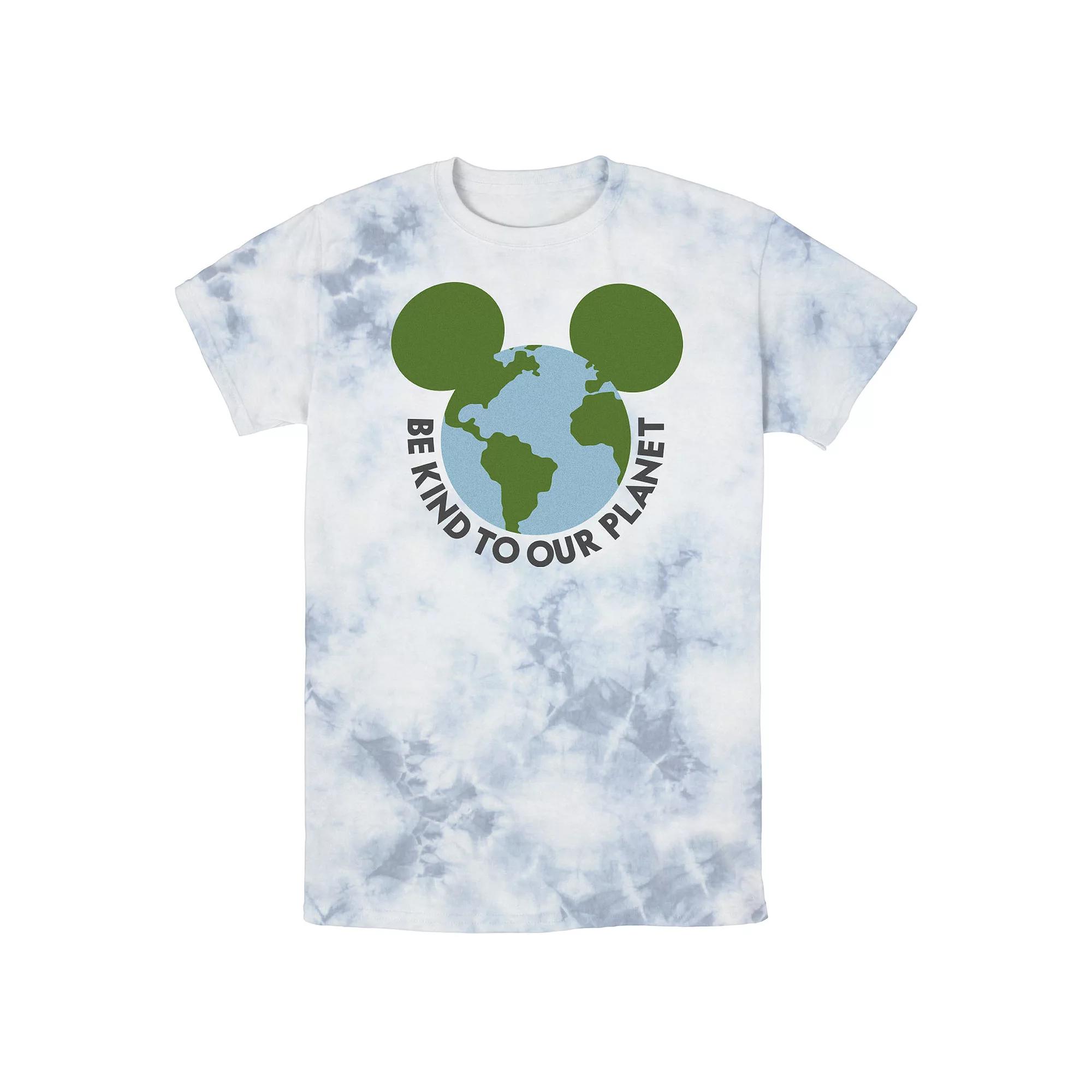 Men's Disney Mickey & Friends Mickey Be Kind To Our Planet Globe Bomabrd Wash Tee, Size: Medium, White Blue Product Image