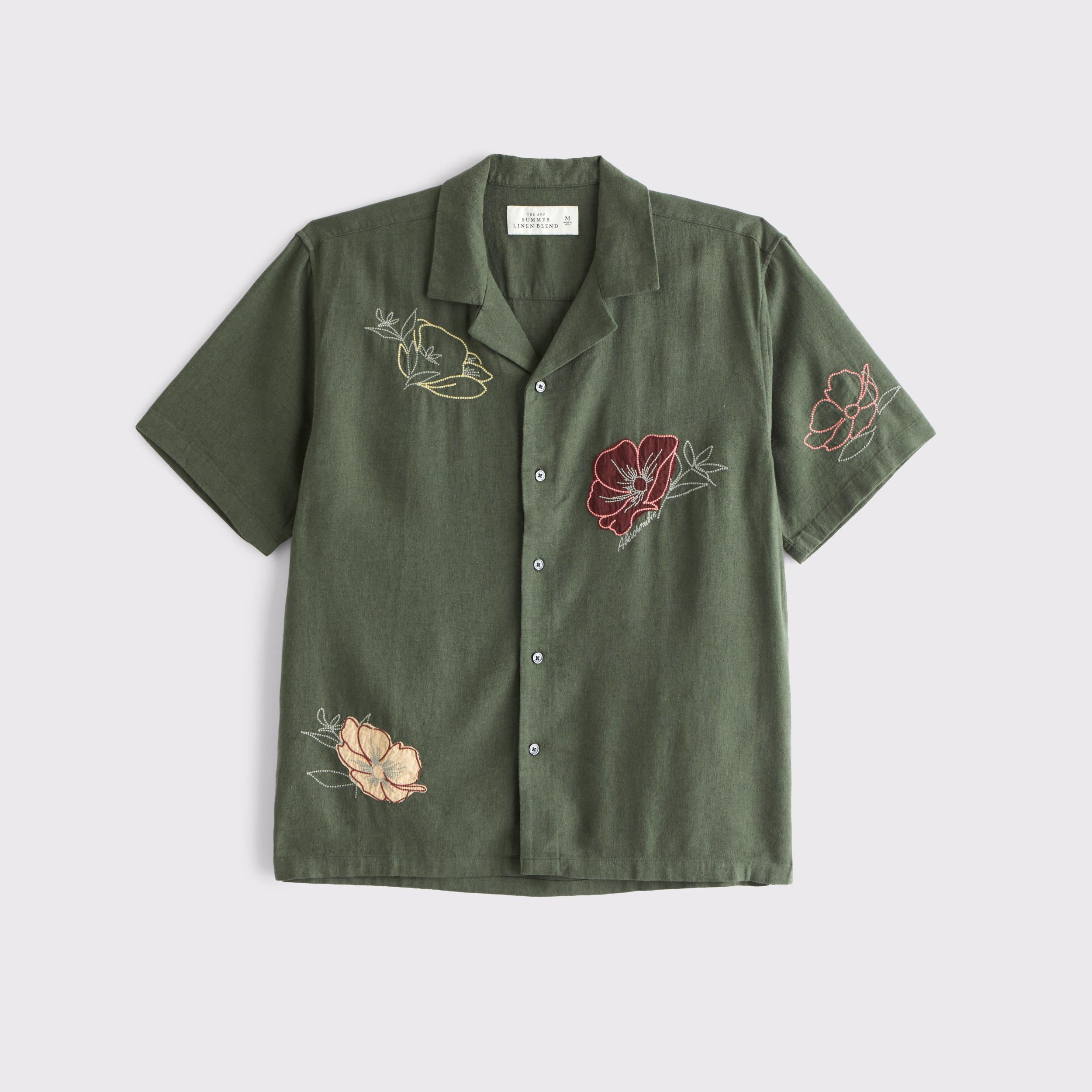 Camp Collar Cropped Summer Linen-Blend Shirt Product Image