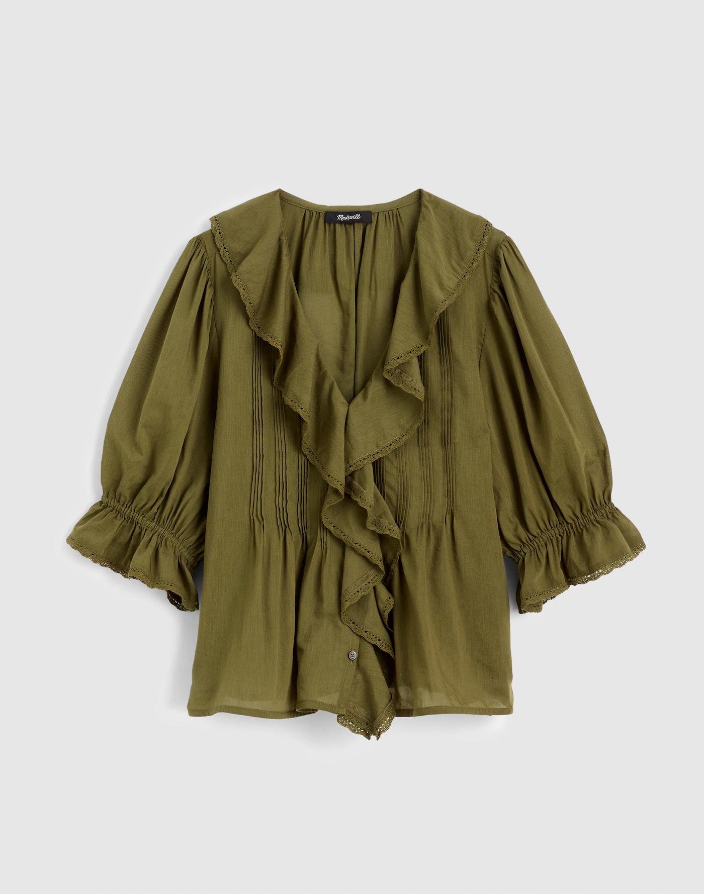 Pintucked Ruffled Puff-Sleeve Top Product Image