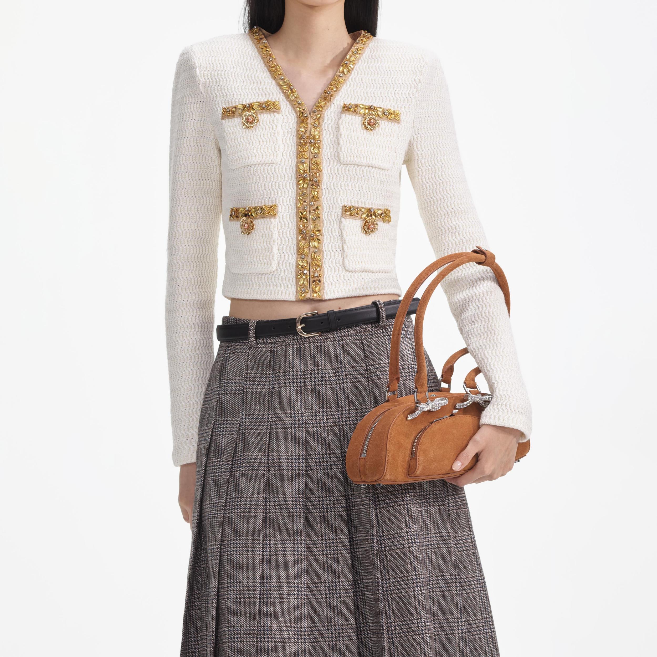 Cream Lurex Knit Cardigan Product Image