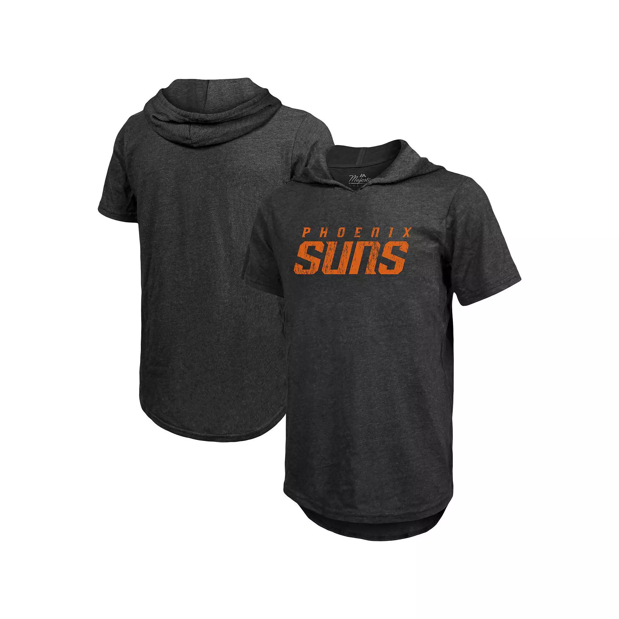 Men's Majestic Threads Heathered Black Phoenix Suns Wordmark Tri-Blend Hoodie T-Shirt,  Product Image