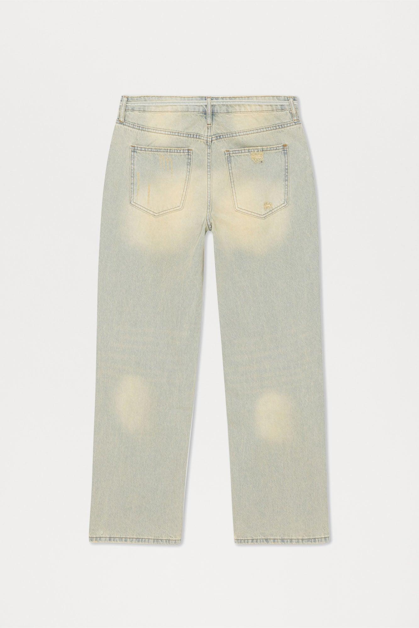 Drawstring Belt Straight Jeans - Vintage Blue Wash Product Image