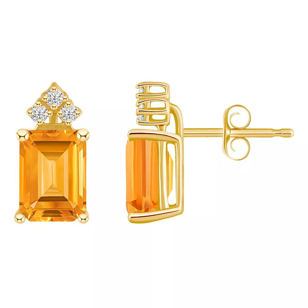 Celebration Gems 14k Gold Gemstone & 1/10 Carat T.W. Diamond Stud Earrings, Women's, Citrine Product Image