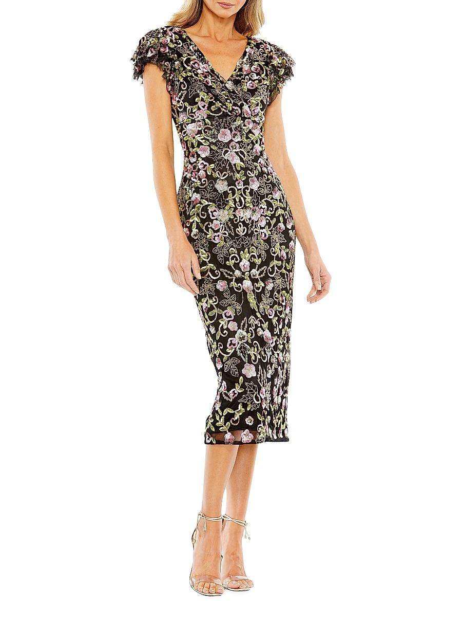 Womens Embellished Cap-Sleeve Dress Product Image