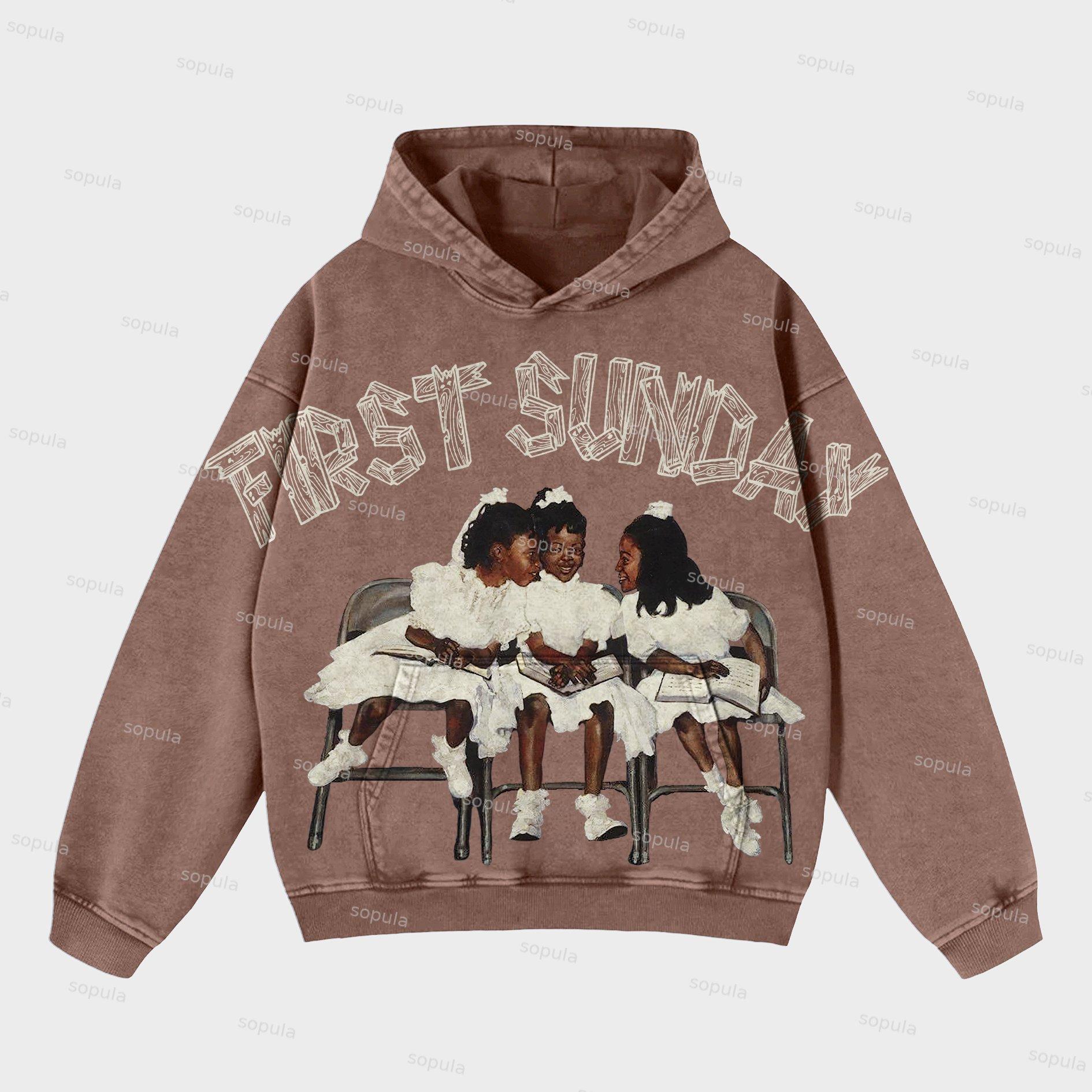 Vintage Angels Descend Graphic Acid Washed Oversized Hoodie Product Image