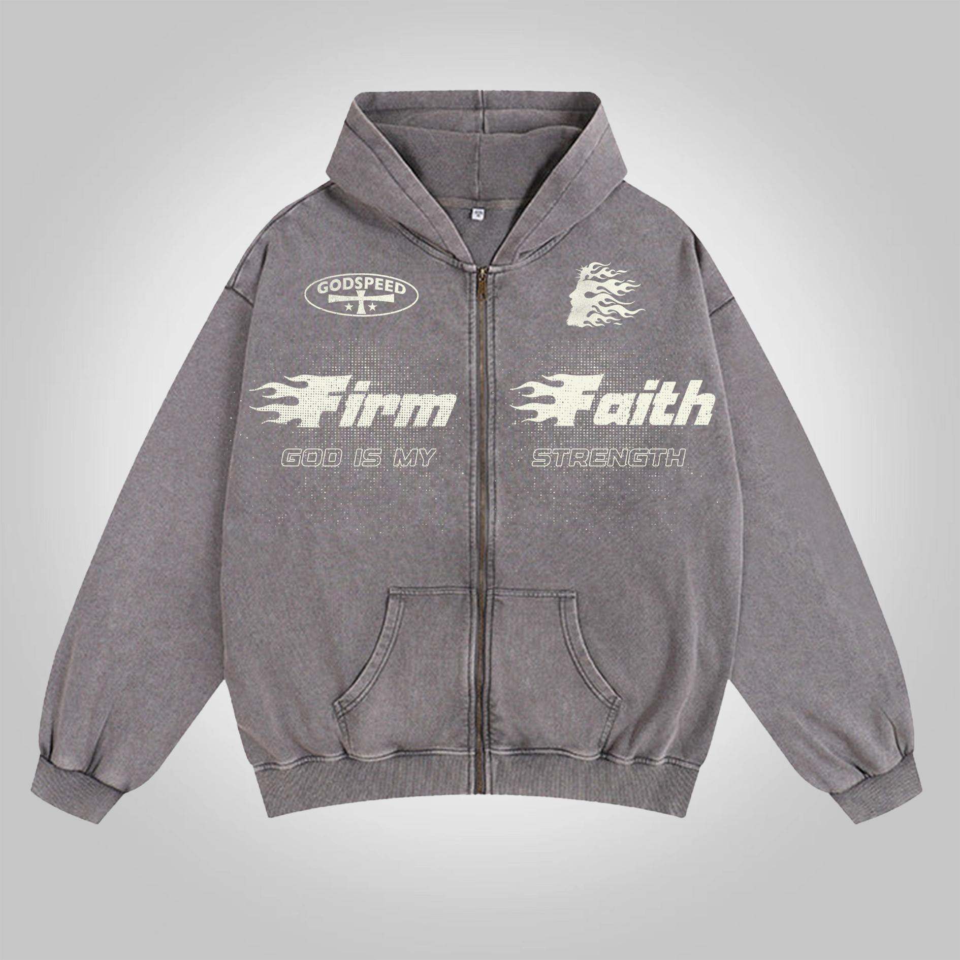 Men's Oversized Relaxed Graphic Vintage Washed Zip-Up Hoodie Product Image