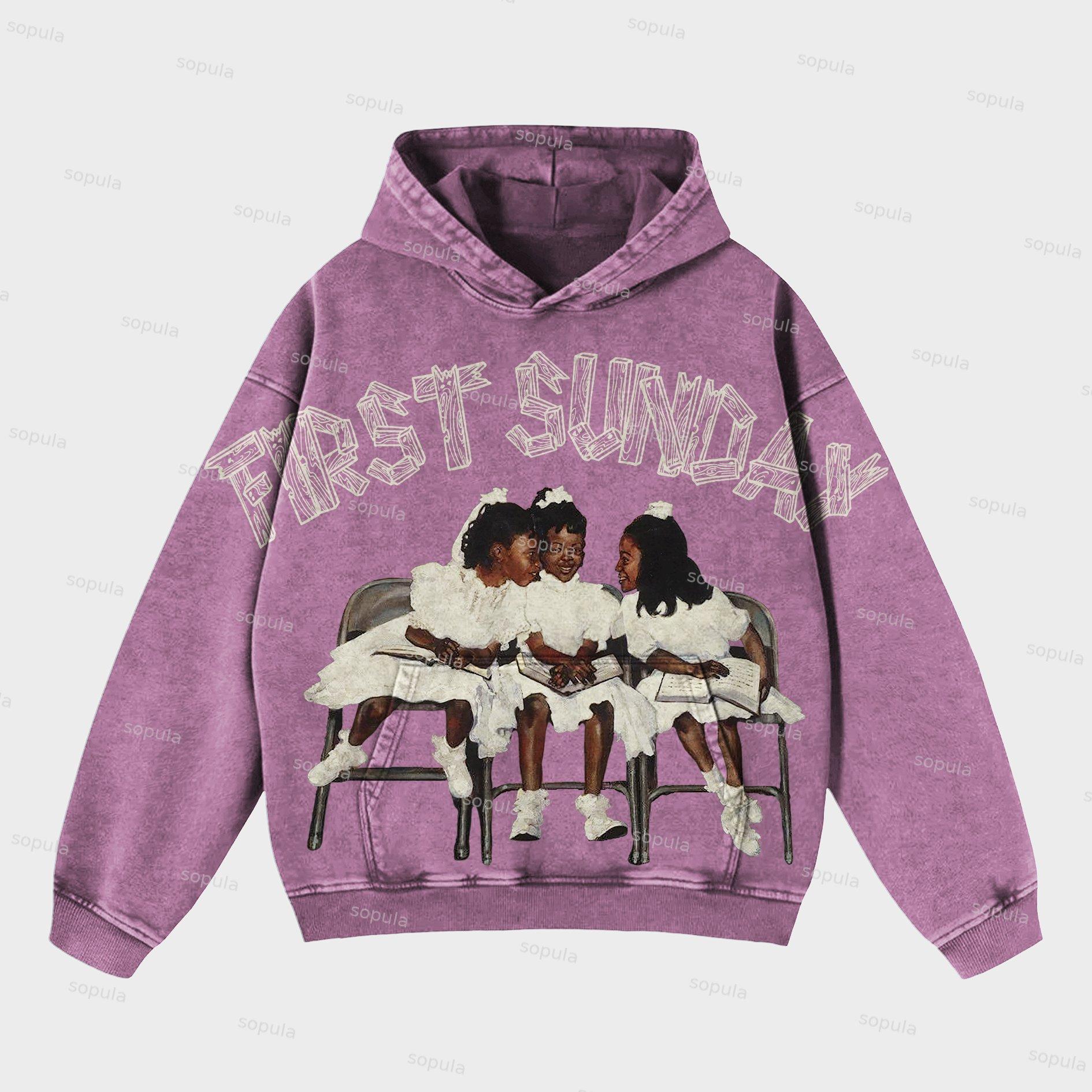 Vintage Angels Descend Graphic Acid Washed Oversized Hoodie Product Image