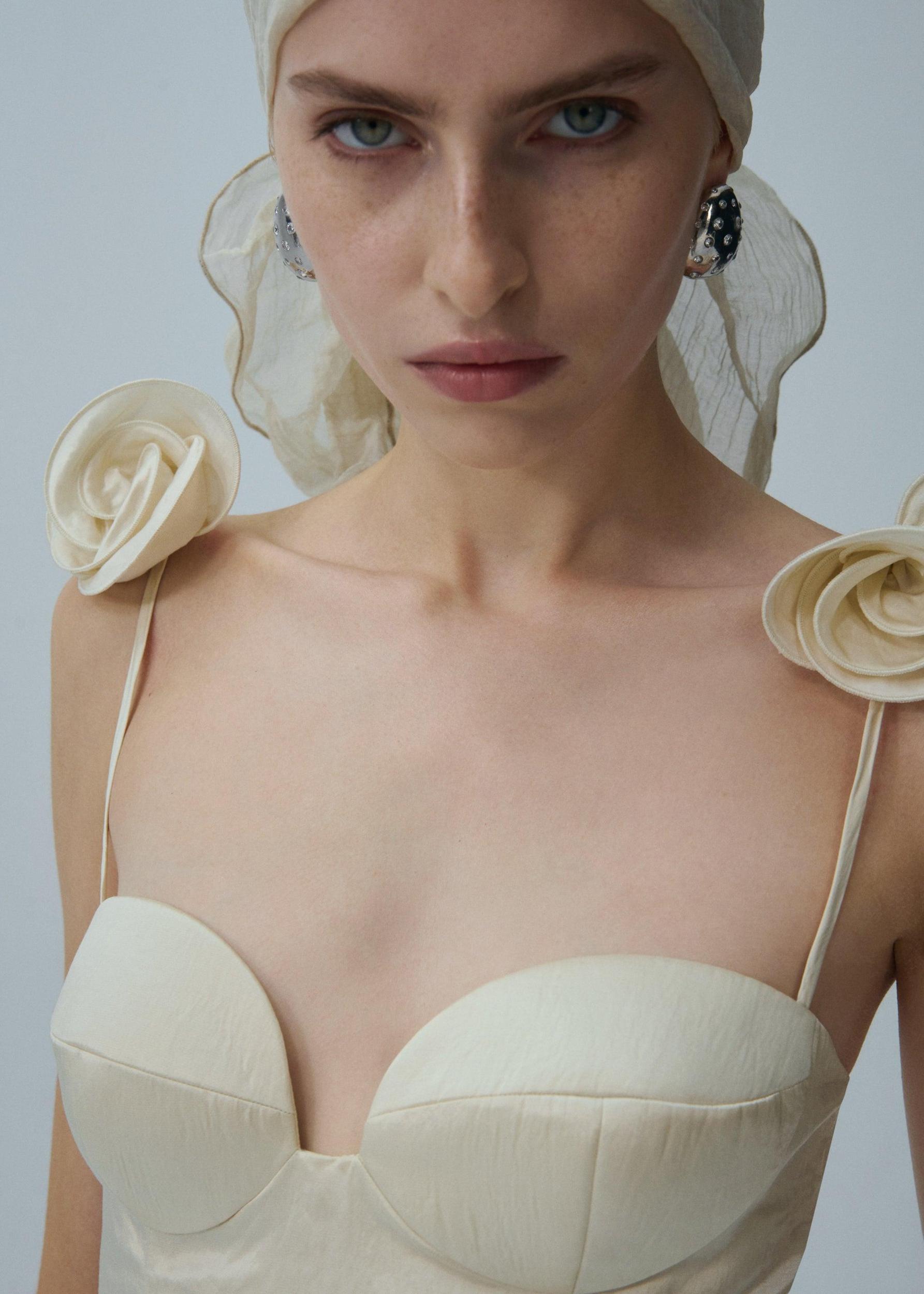 Rosette bustier midi dress in cream Product Image