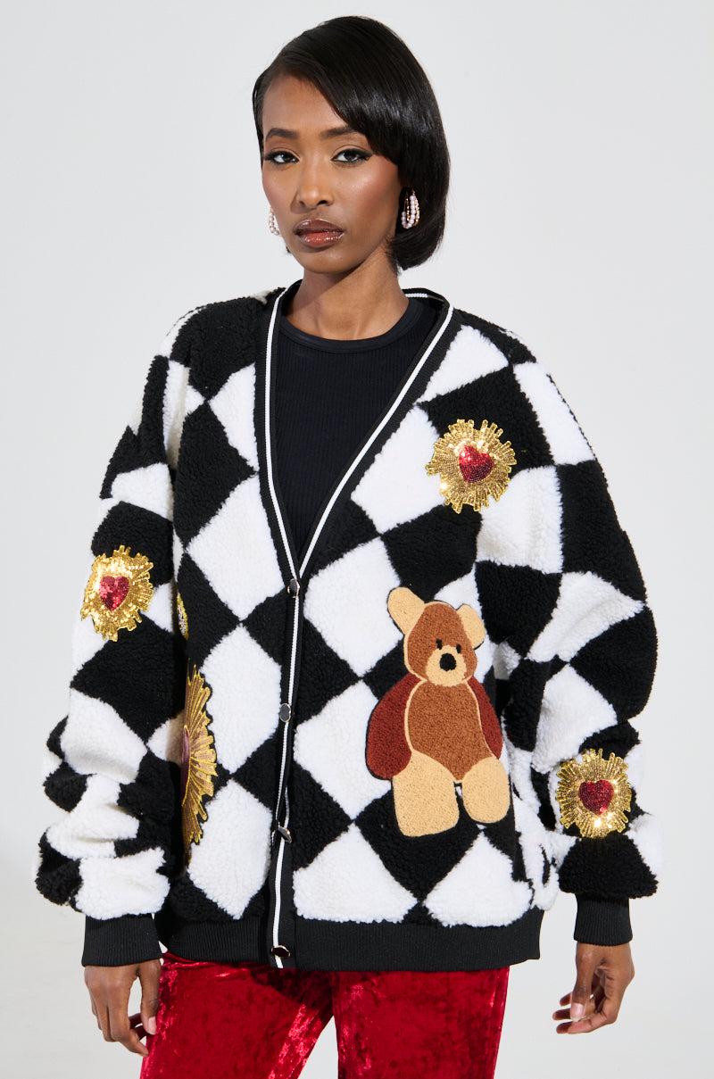 TEDDY BEAR CUTE CHECKERED BUTTON DOWN CARDIGAN Product Image