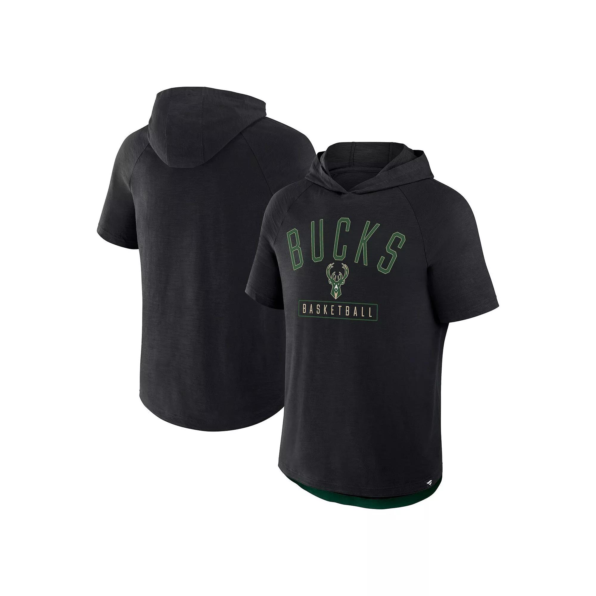 Men's Fanatics Black Milwaukee Bucks Pass Legend Raglan Hoodie T-Shirt,  Product Image
