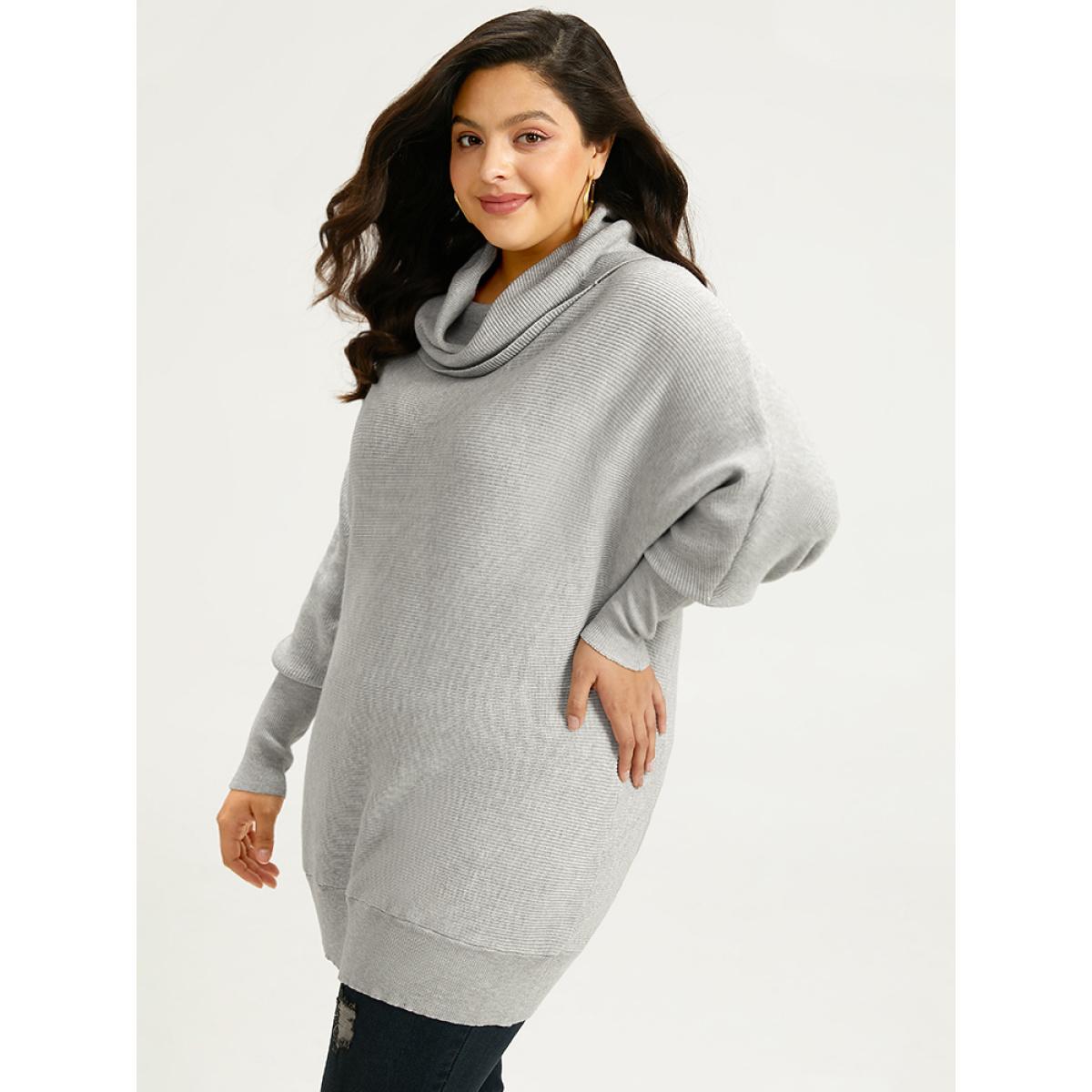 Plus Size Supersoft Essentials Lapel Collar Batwing Sleeve Pullover LightGray Women Casual Loose Long Sleeve Lapel Collar Dailywear Pullovers BloomChic 14-16/1X Product Image