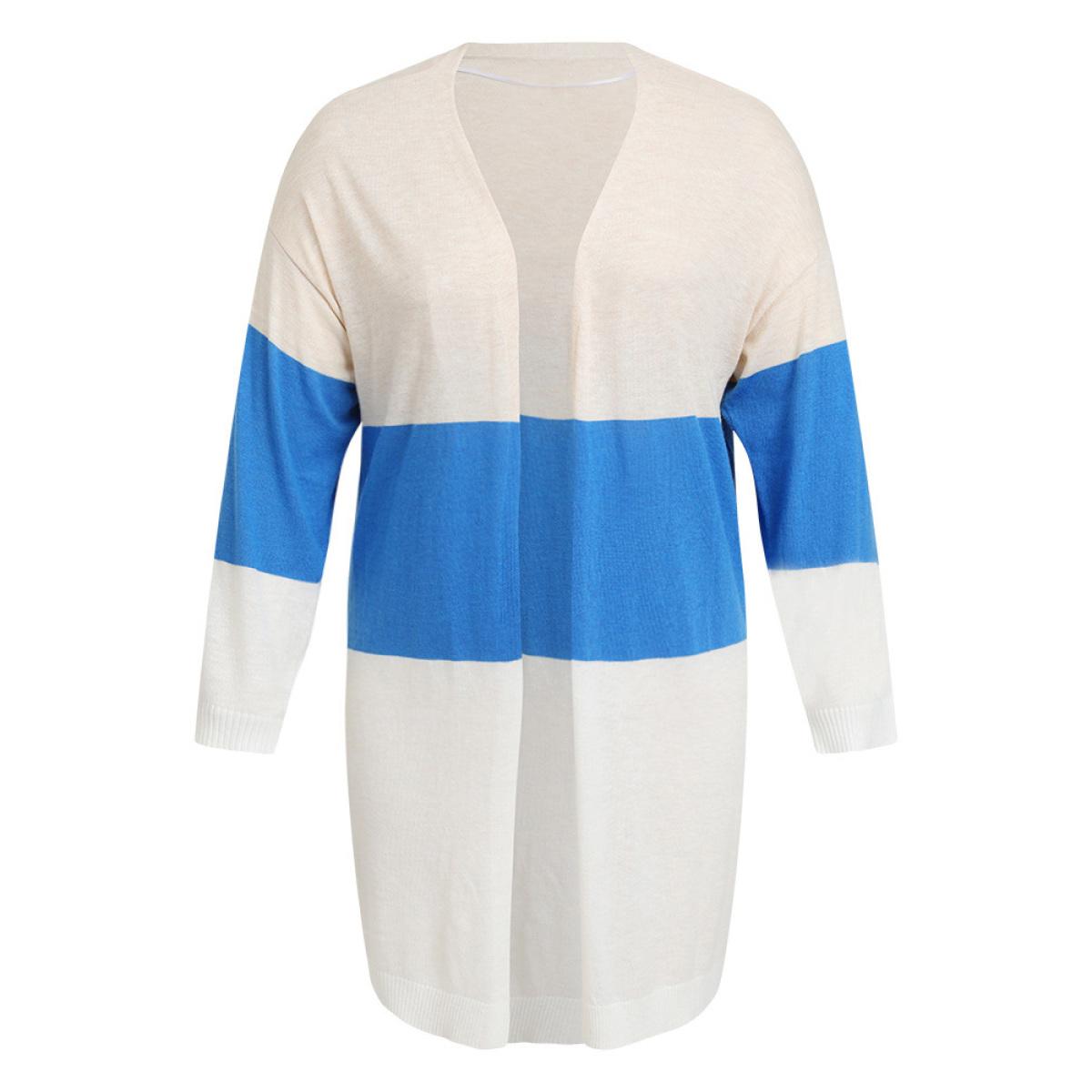 Plus Size Supersoft Essentials Contrast Open Front Lightweight Cardigan Blue Women Casual Long Sleeve Dailywear Cardigans BloomChic 30/6X Product Image