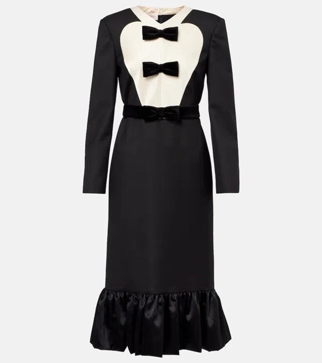 VALENTINO Virgin Wool Midi Dress With Bows In Black Product Image