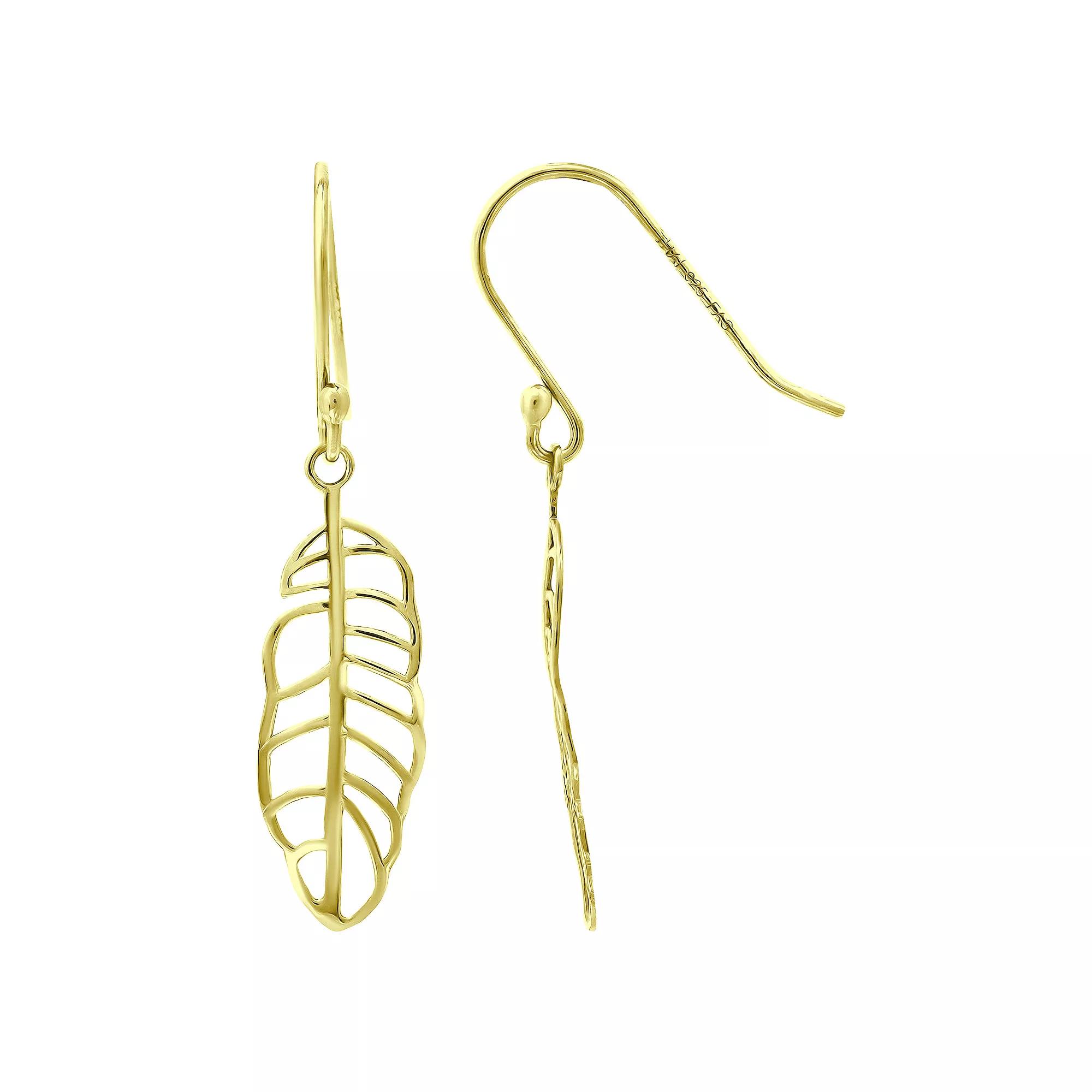 Aleure Precioso Feather Drop Fishhook Earrings, Women's, Gold Tone Product Image