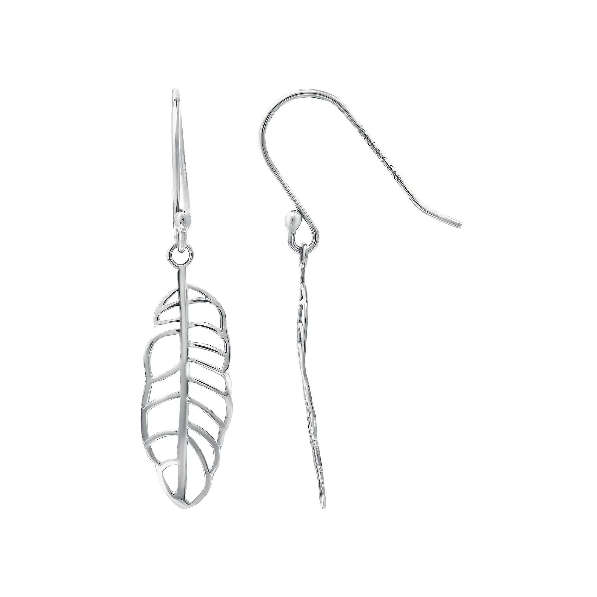 Aleure Precioso Feather Drop Fishhook Earrings, Women's, Silver Tone Product Image