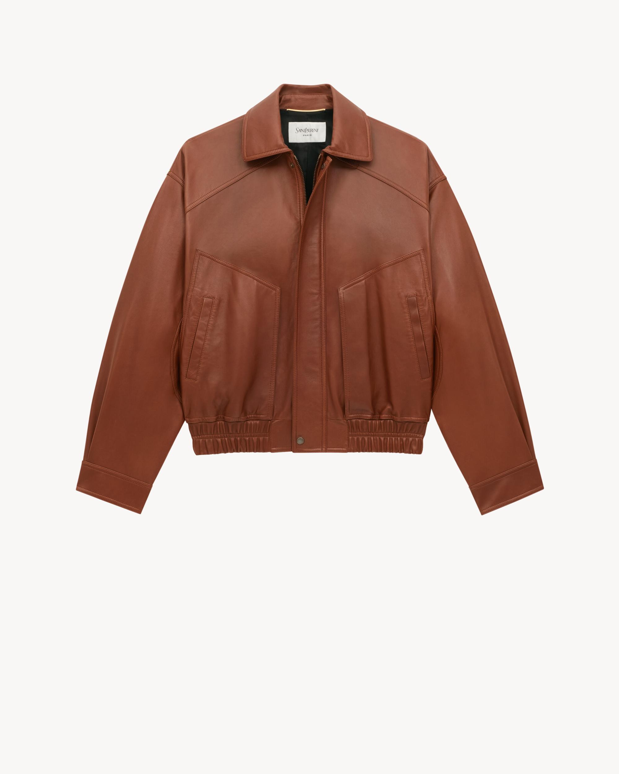bomber jacket in shiny plunged lambskin Product Image