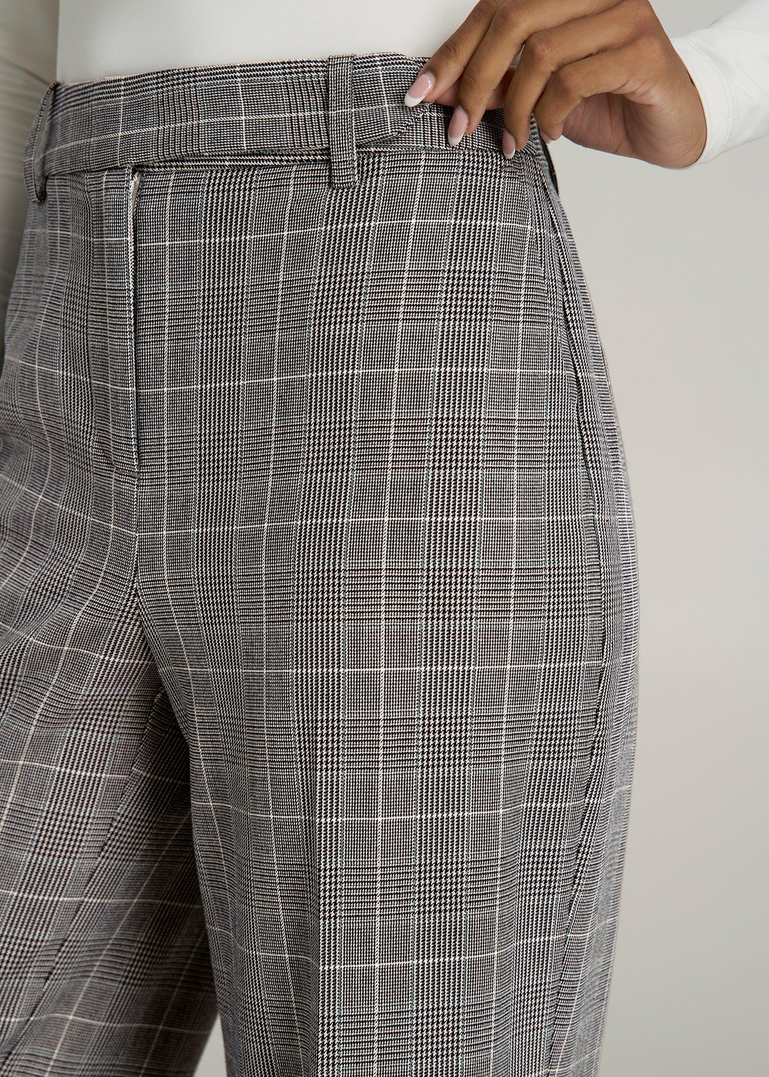 Wide-Leg Cuffed Pants for Tall Women in Navy Houndstooth with Teal Female Product Image