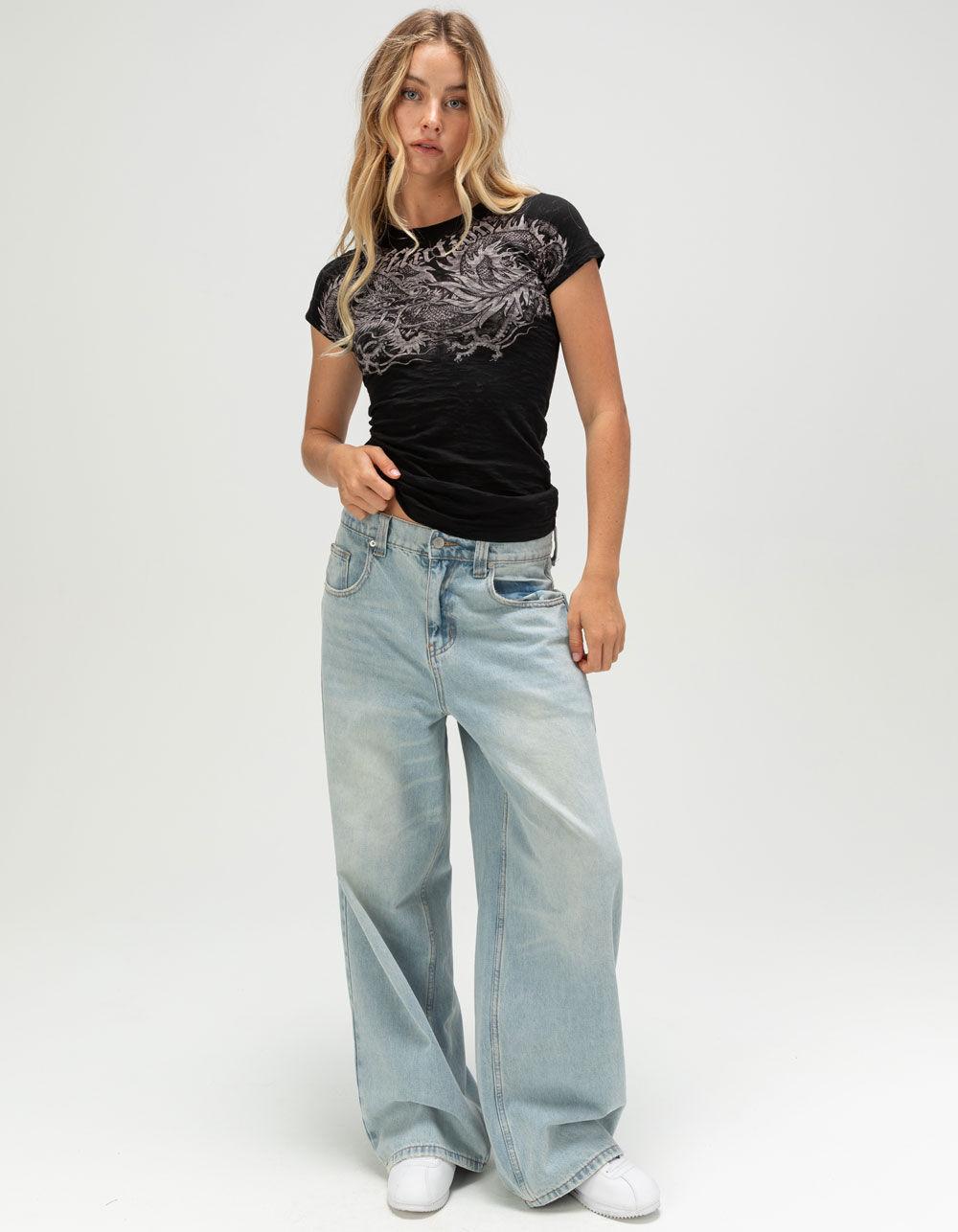 AFFLICTION Flaming Dragon Womens Fitted Tee - BLACK Product Image