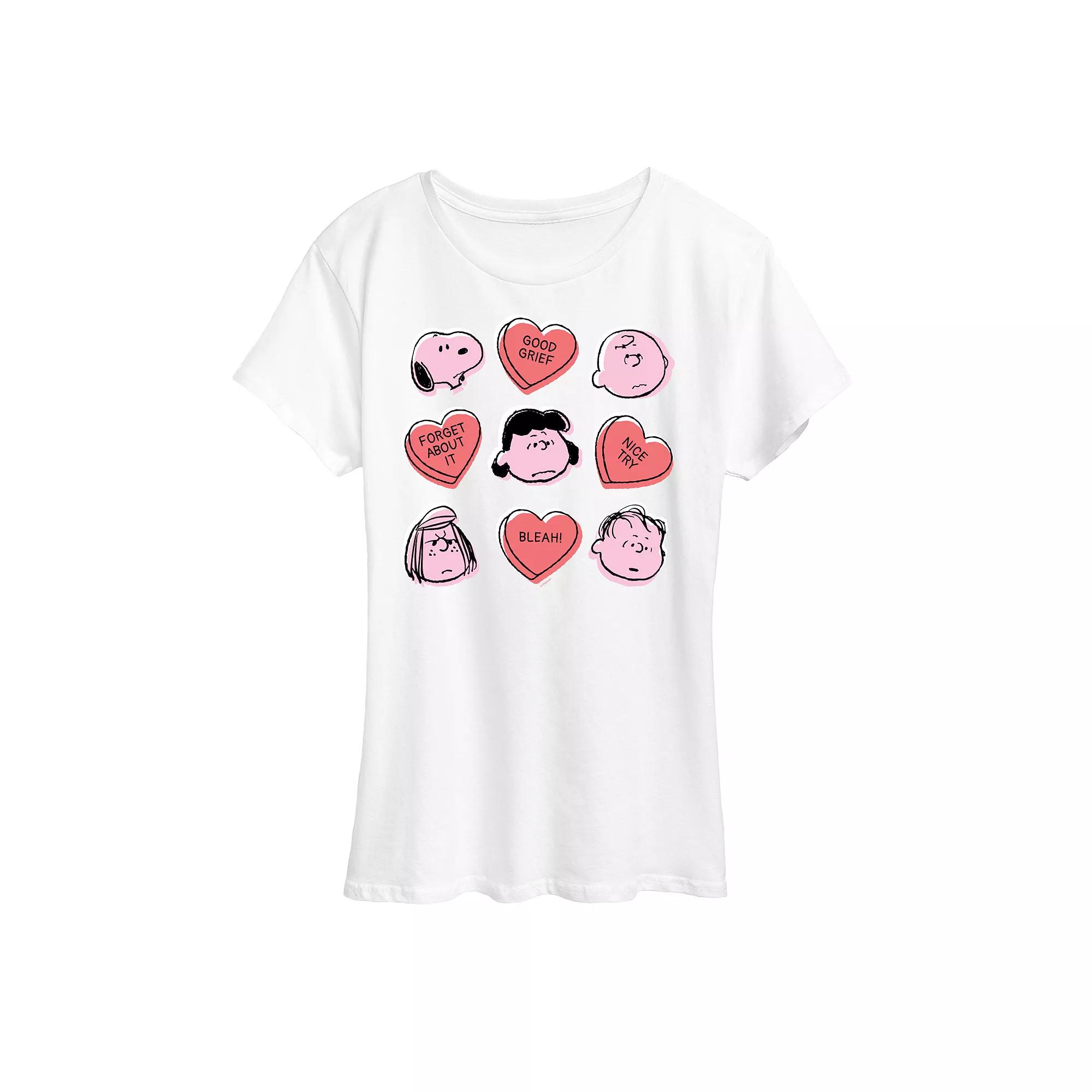 Women's Peanuts Valentine's Candy Heart Grid Graphic Tee,  Product Image