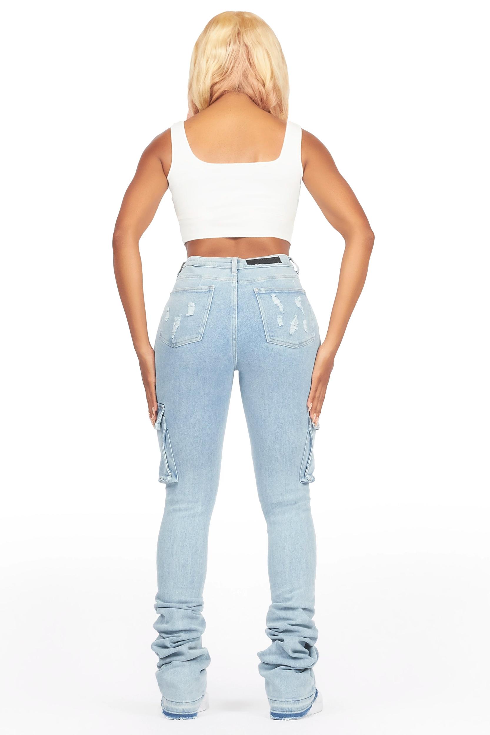 Noor Light Wash Cargo Super Stacked Jean Female Product Image