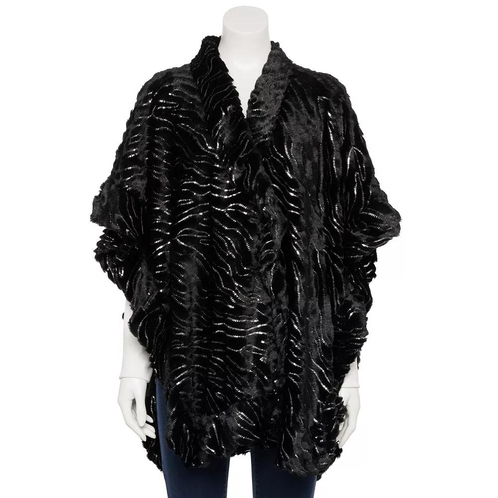 Women's Nanette Lepore Wavy Fleece Textured Ruana, Black Product Image