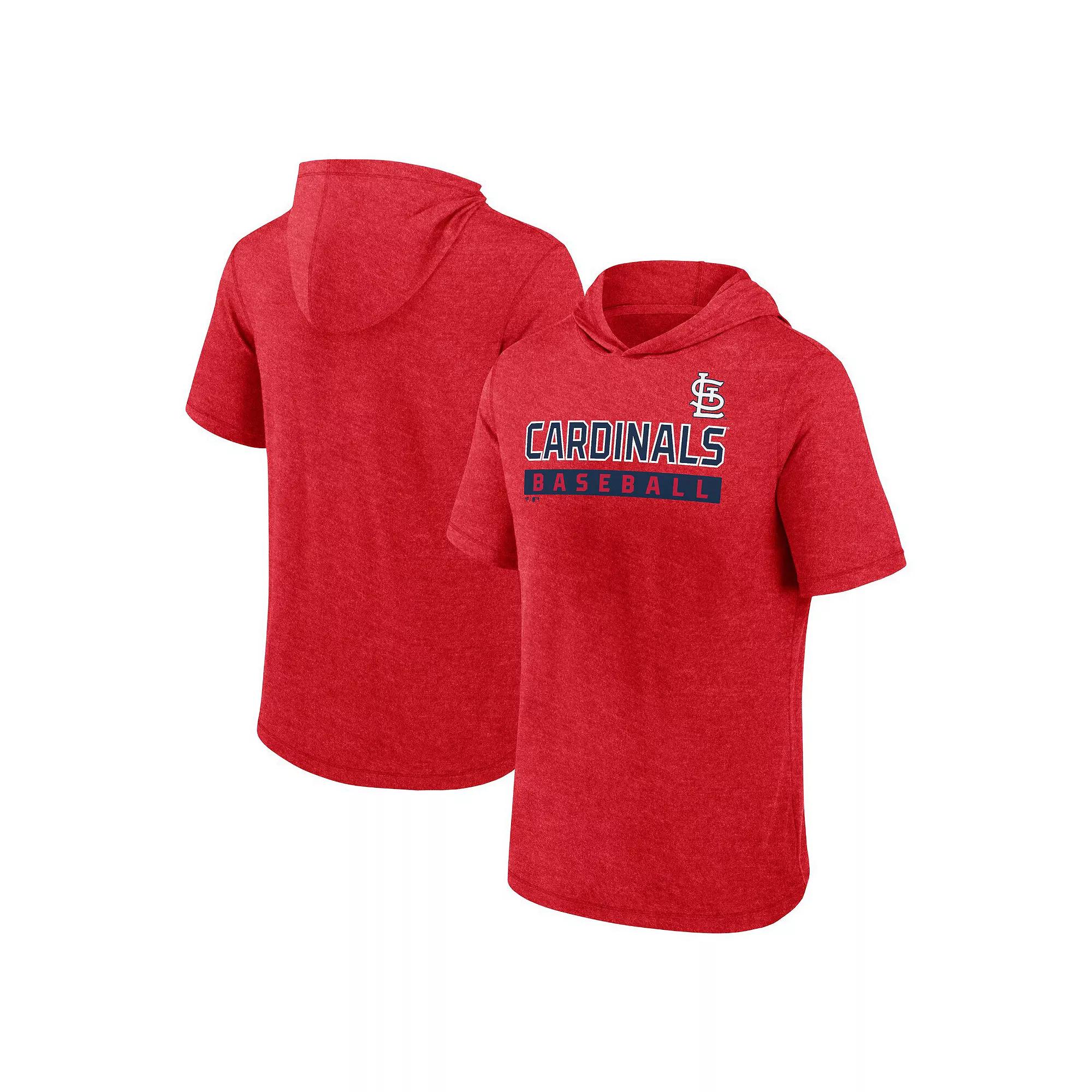 Men's Fanatics Heather Red St. Louis Cardinals Push Short Sleeve Pullover Hoodie, Size: XL Product Image