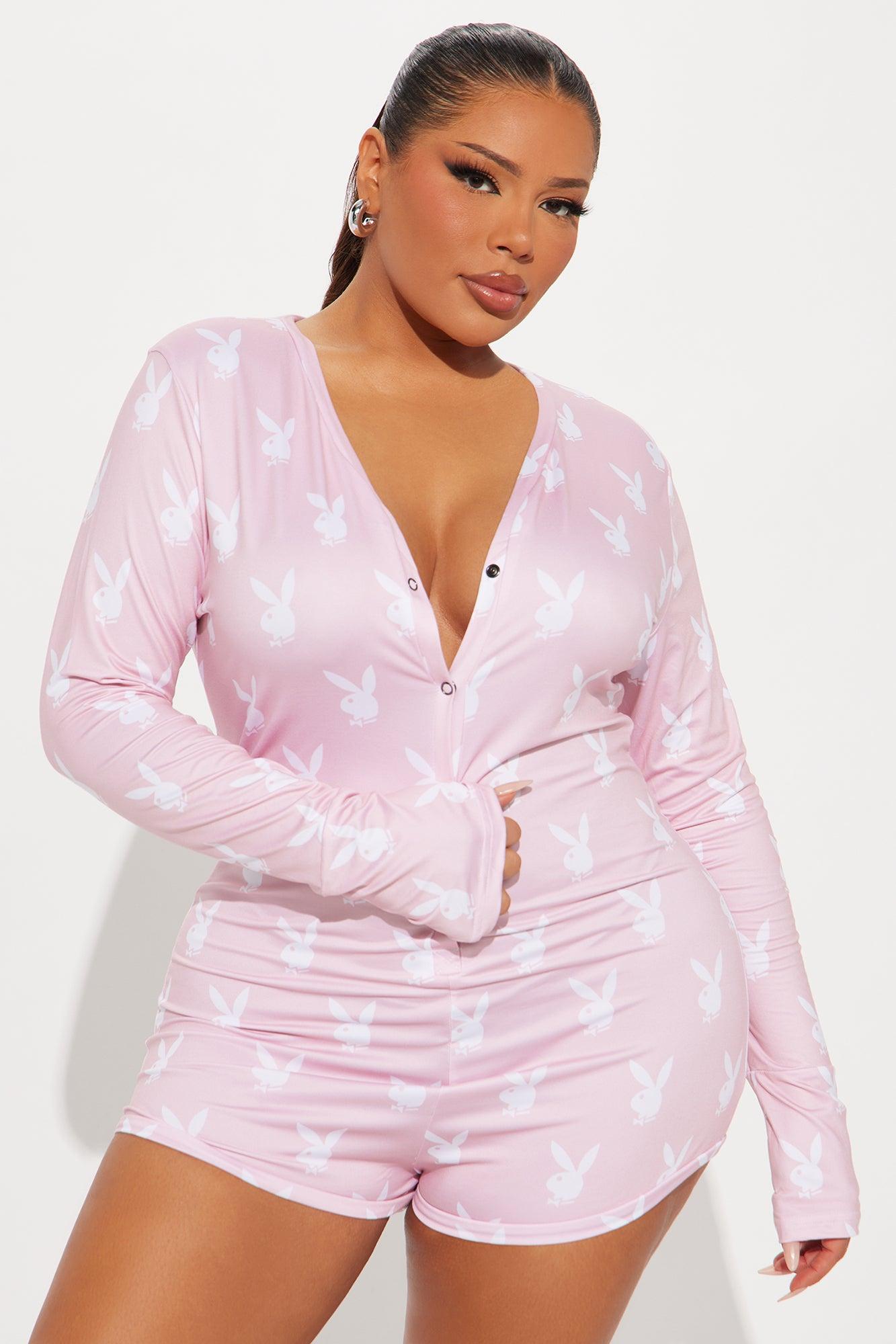 Playboy Long Sleeve PJ Romper Onesie - Pink Product Image