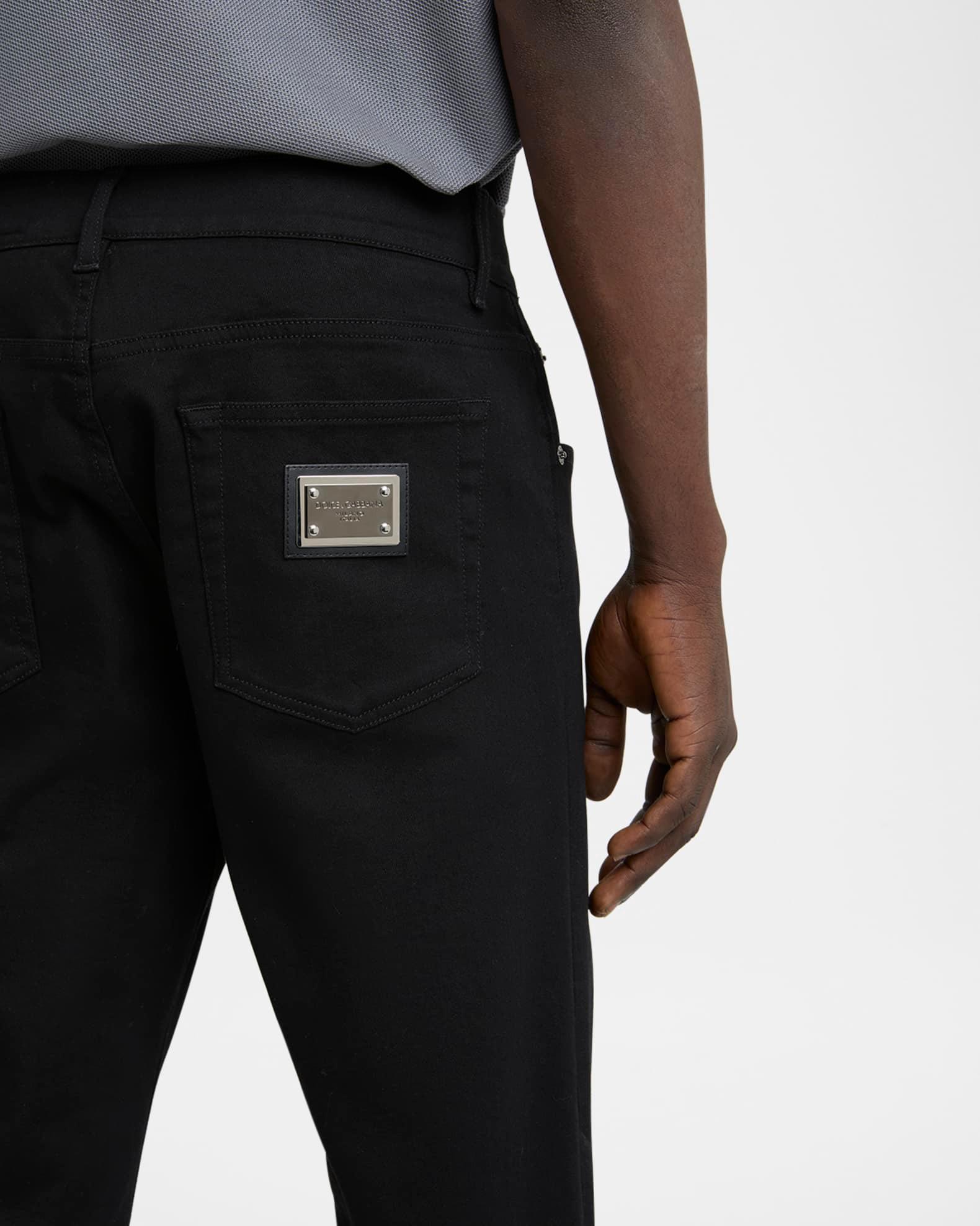 Men's Black Denim Slim Five-Pocket Pants Product Image