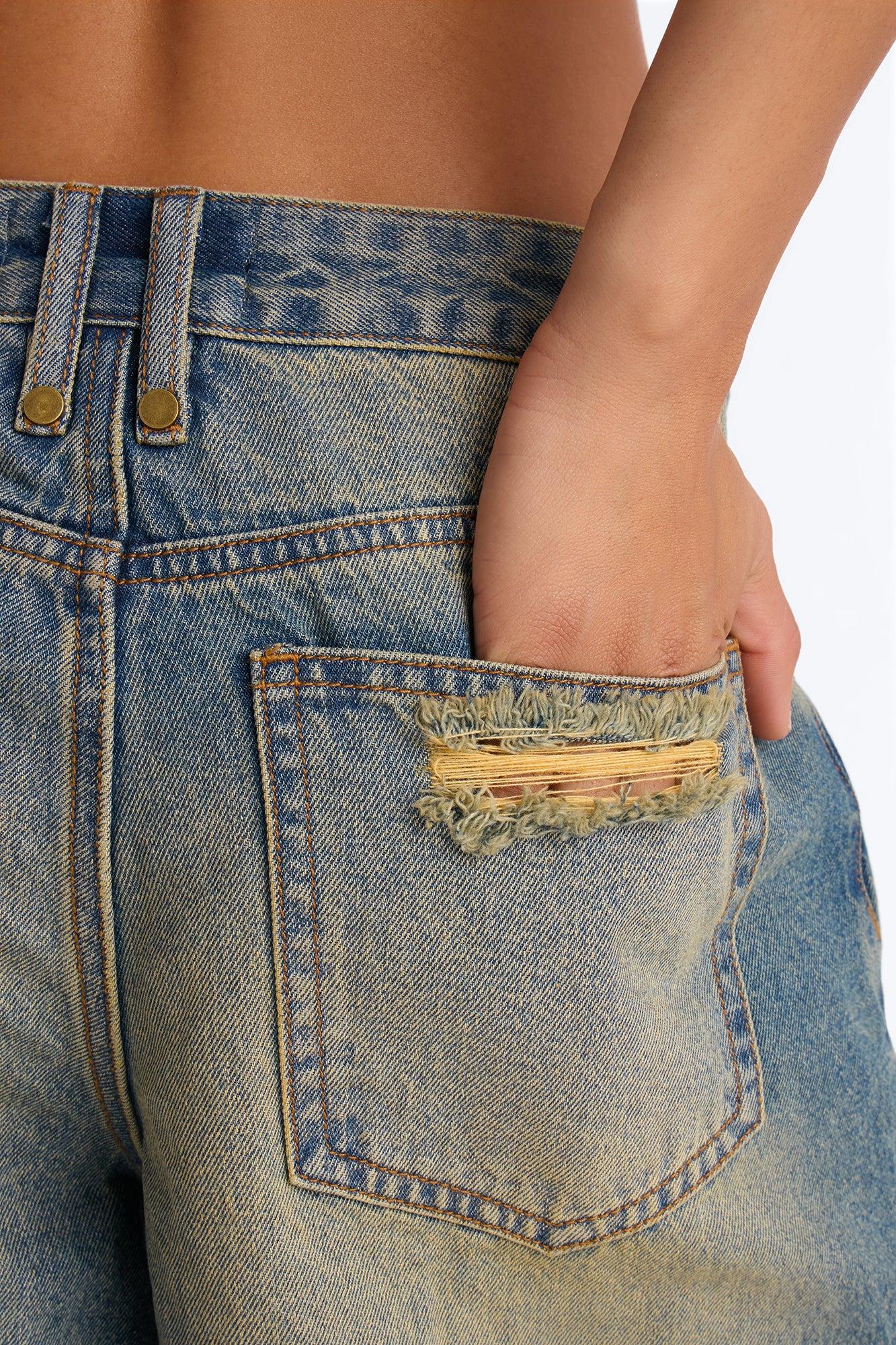 Someone Else Ripped Denim Jorts - Vintage Wash Female Product Image