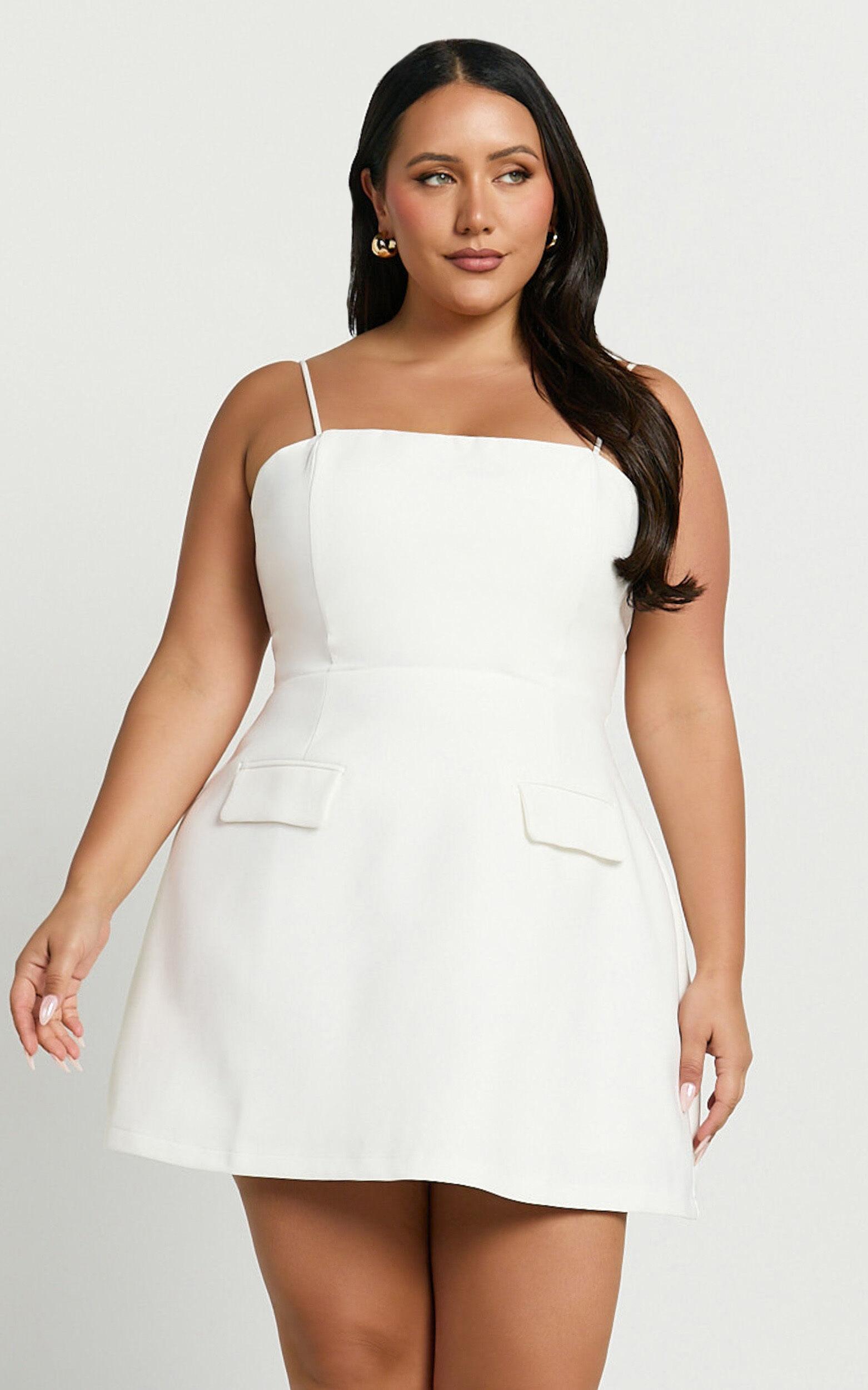 Katia Mini Dress - Strappy Corset A Line Dress in White Product Image