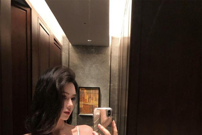 Spaghetti Strap Plain Ruched Ruffle Trim Maxi A-Line Dress Product Image