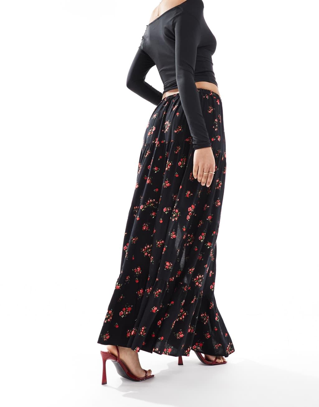 Miss Selfridge tiered maxi skirt in floral print Product Image