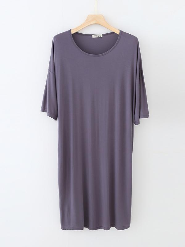 High Waisted Loose Solid Color Split-Joint Round-Neck Pajama Dress Product Image