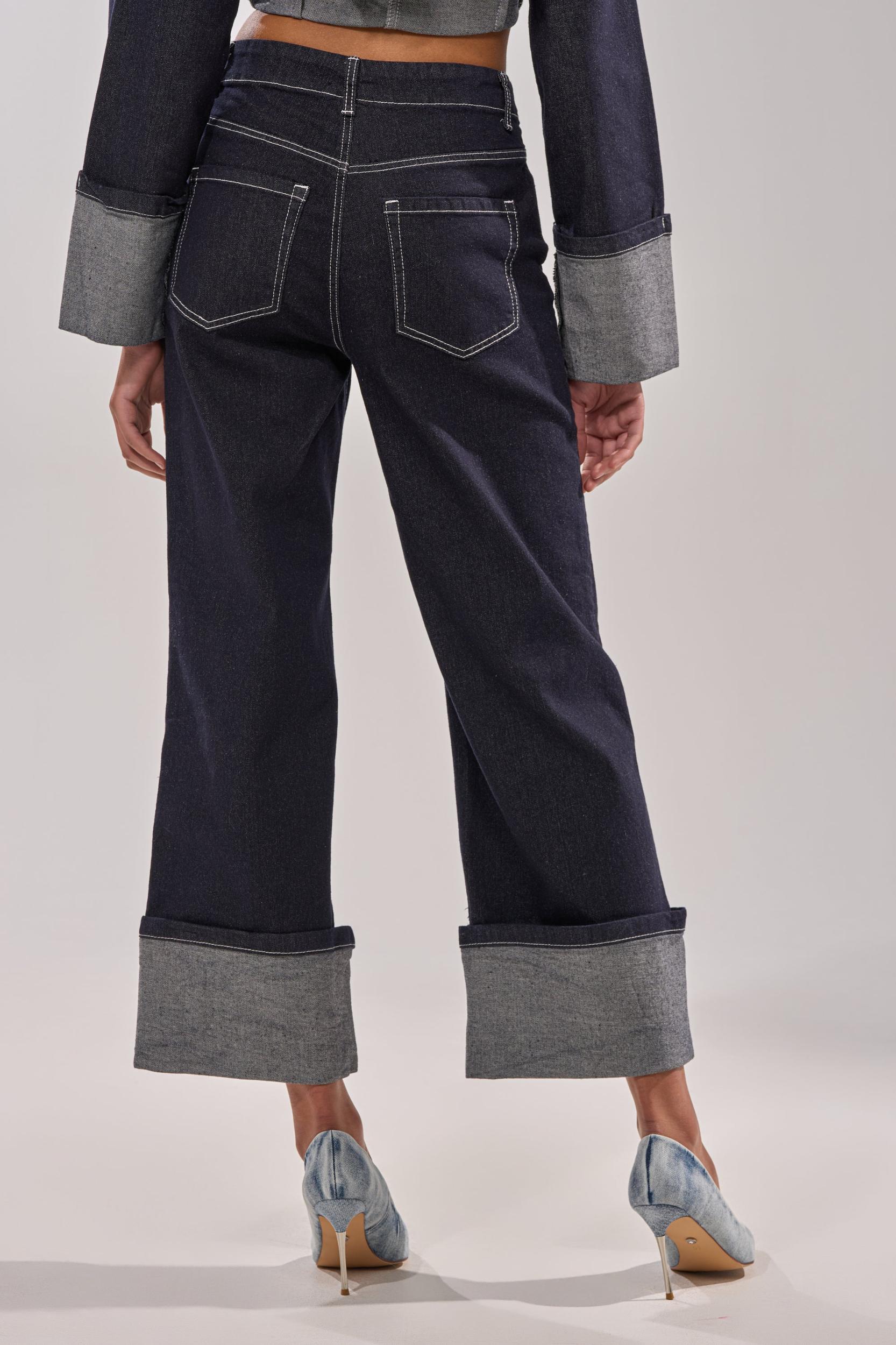 DON'T TALK TO ME WIDE LEG DENIM JEANS Product Image